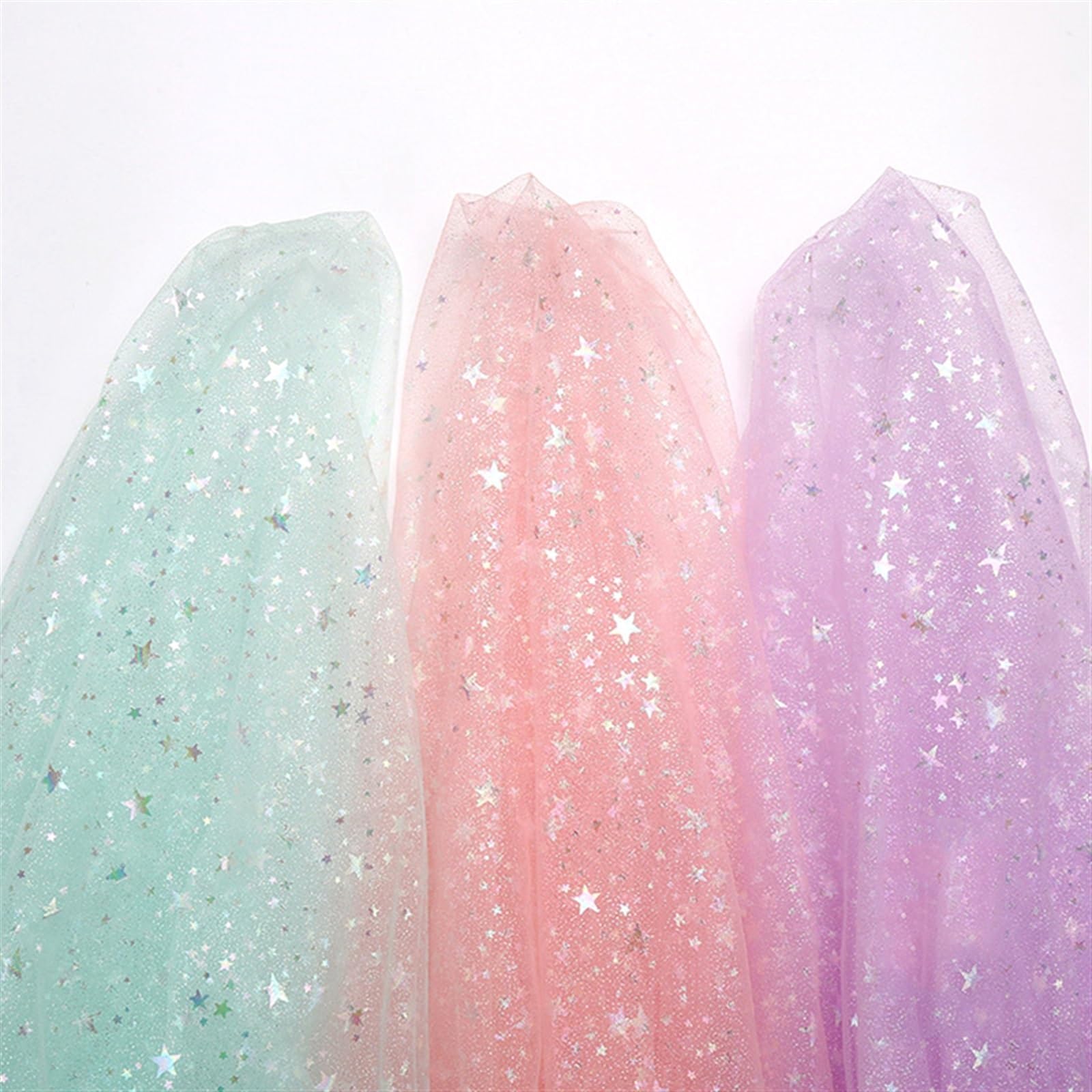 1PCS Glitter Star Printing Tulle Fabric 155cm Width for Girls Summer Dress Princess Dress Handmade DIY Clothing Decoration Fabric Fabric for Sewing(Peach)