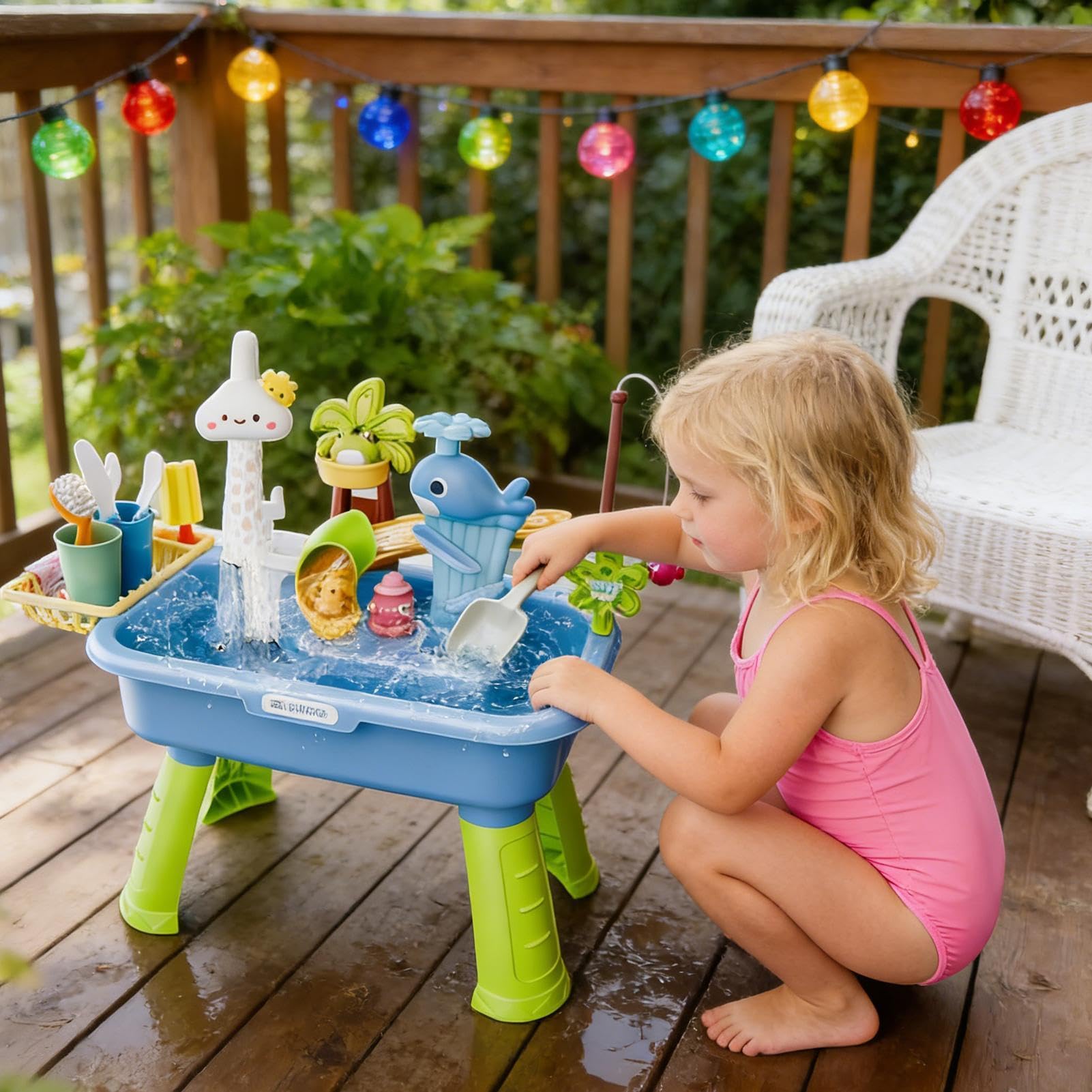 Generisch Sand Wasserspieltisch Gartenspielzeug mit fließendem Wasser Pumpe | Wassertisch Für Kinder Mit Zubehör Sommer Outdoor Spielzeug Sandspielzeug Wasserspielzeug