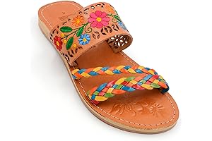 Mexican Leather Sandals with Flowers & Braided Straps for Women