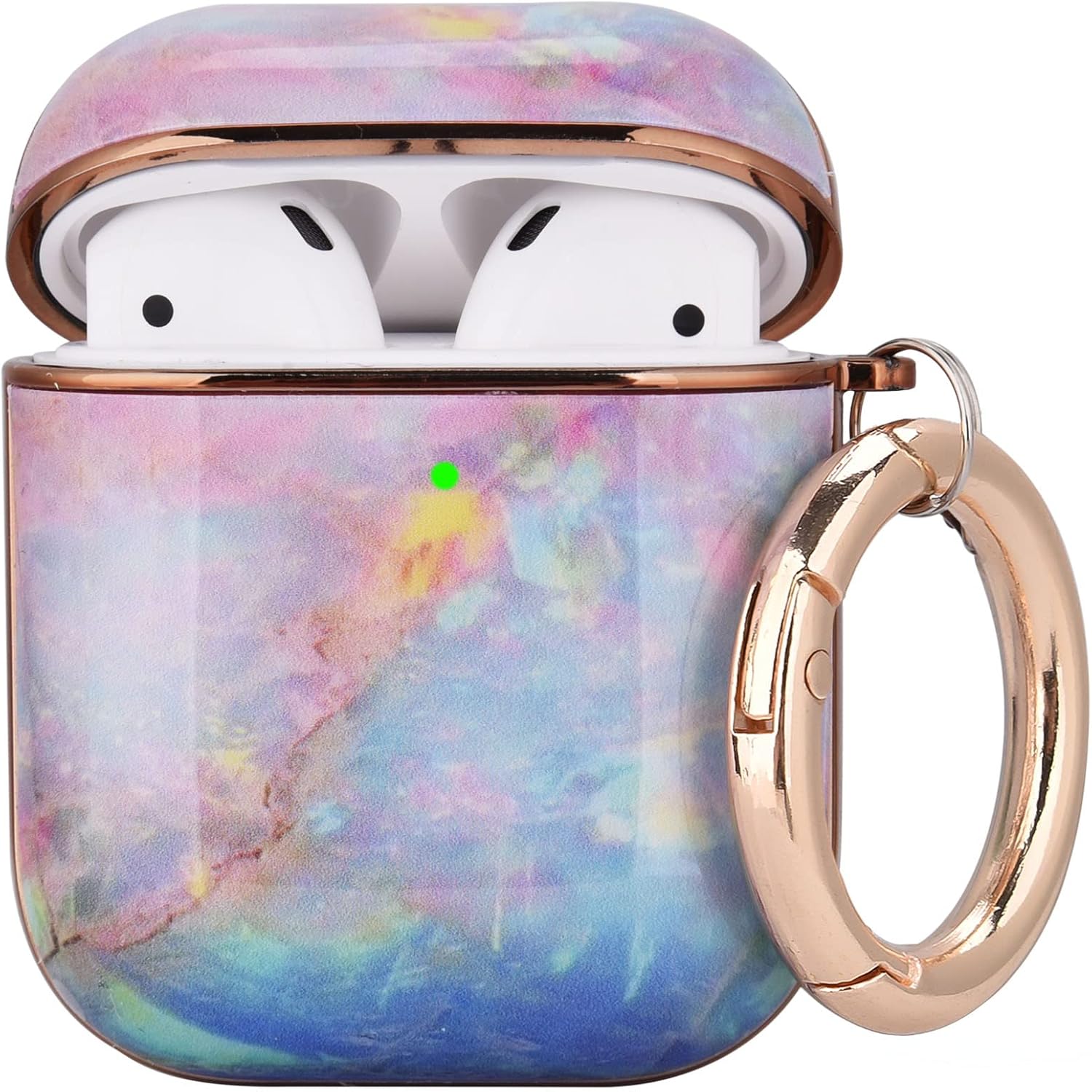 OLEBAND Airpod Case Cover with Keychain and Cute Skin,Hard and Shockproof iPods Case Cover for Women and Girls,Accessory Sets Air pod 2 and 1(Crack Marble)