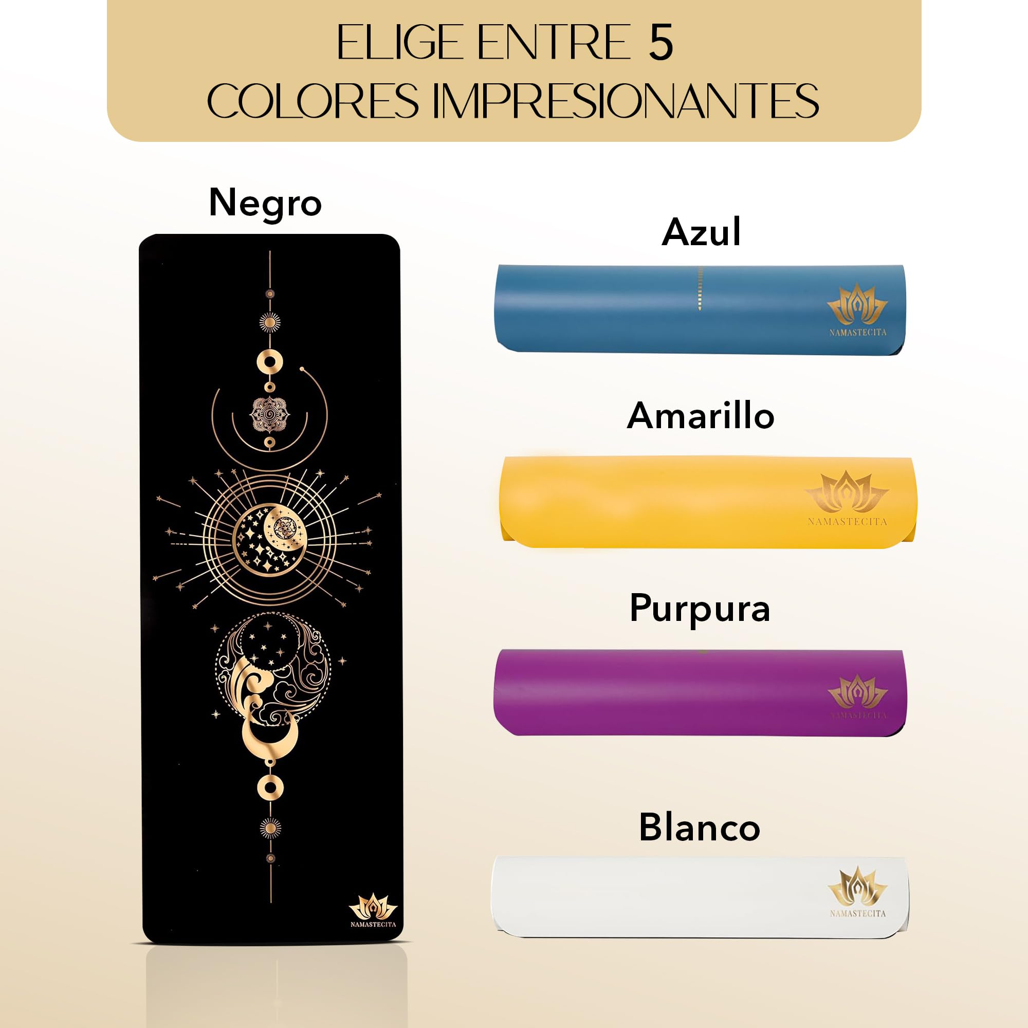 Yoga Mat, Edición Dorada Energía, Esterilla de yoga antideslizante, Materiales ecologicos, Colchoneta para pilates y yoga, incluye bolsa de transporte