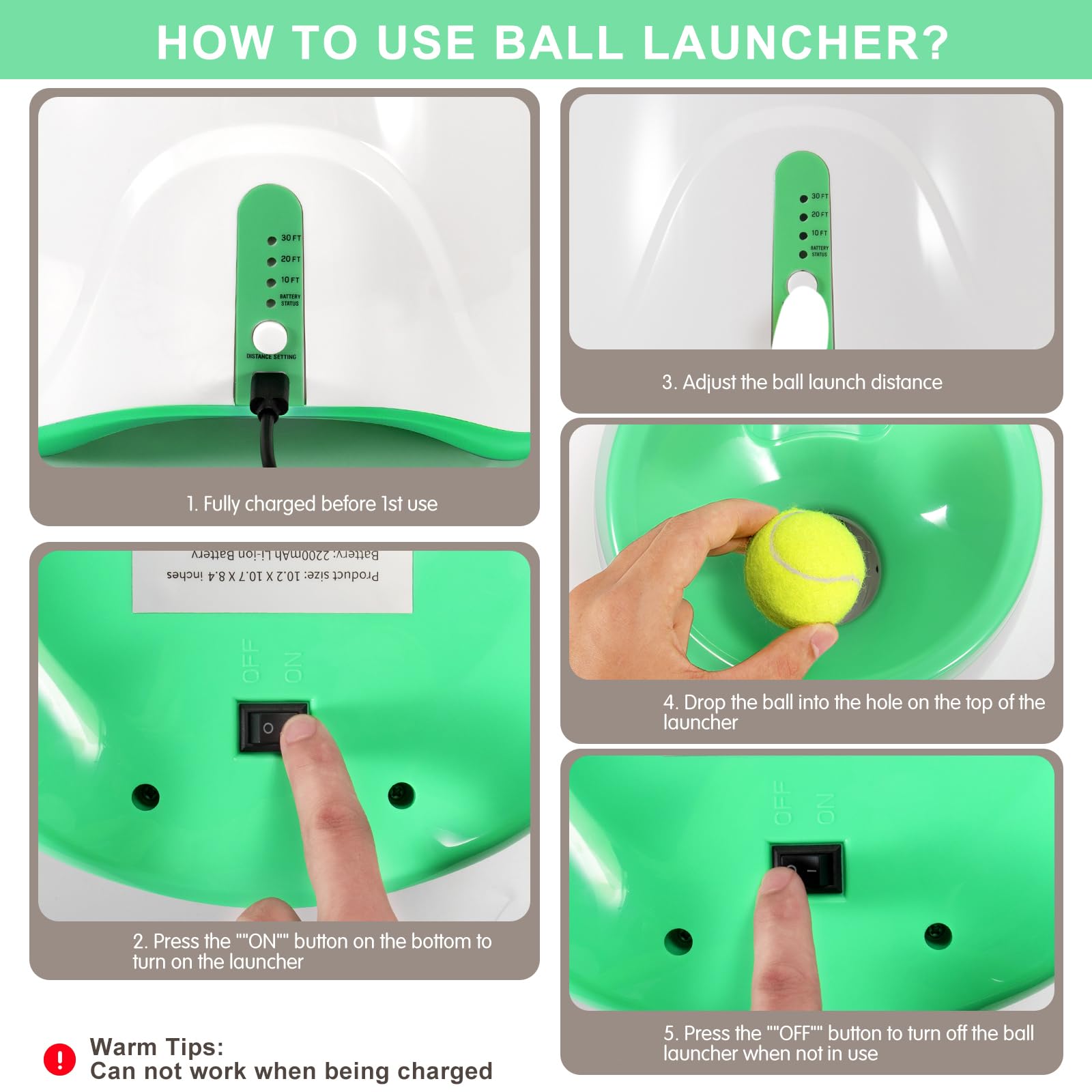 Lanzador de pelotas para perros con 12 pelotas de tenis, lanzador automático de pelotas de perro para interiores y exteriores, 3 distancias ajustables de 10 a 30 pies, máquina interactiva de