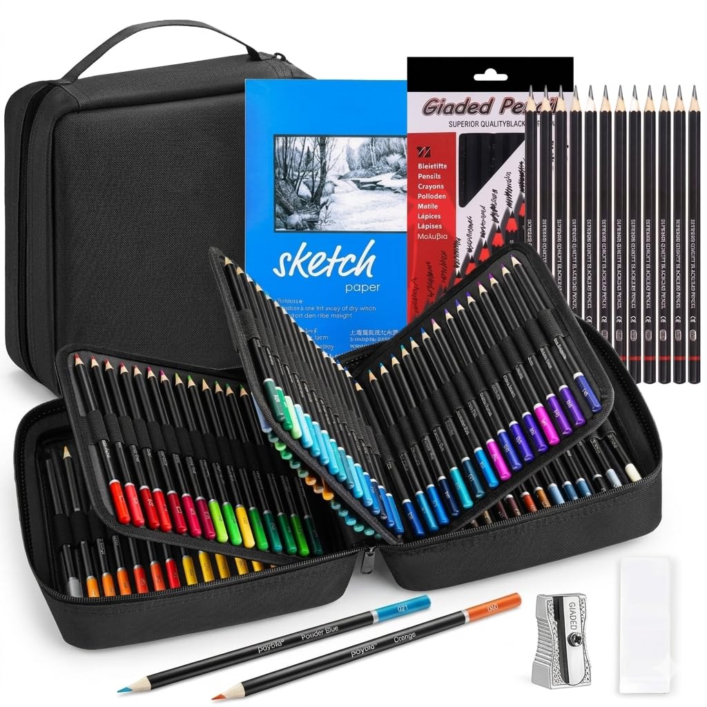 Corslet 135-teiliges Kunstbedarf: 120-teiliges Farbstifte-Set mit Skizzenbuch, Radiergummi, Spitzer und 12-teiliges Zeichenstift-Set, Schattierung, Graphit-Skizzierstifte, Ölbasis, Farbe zum Zeichnen