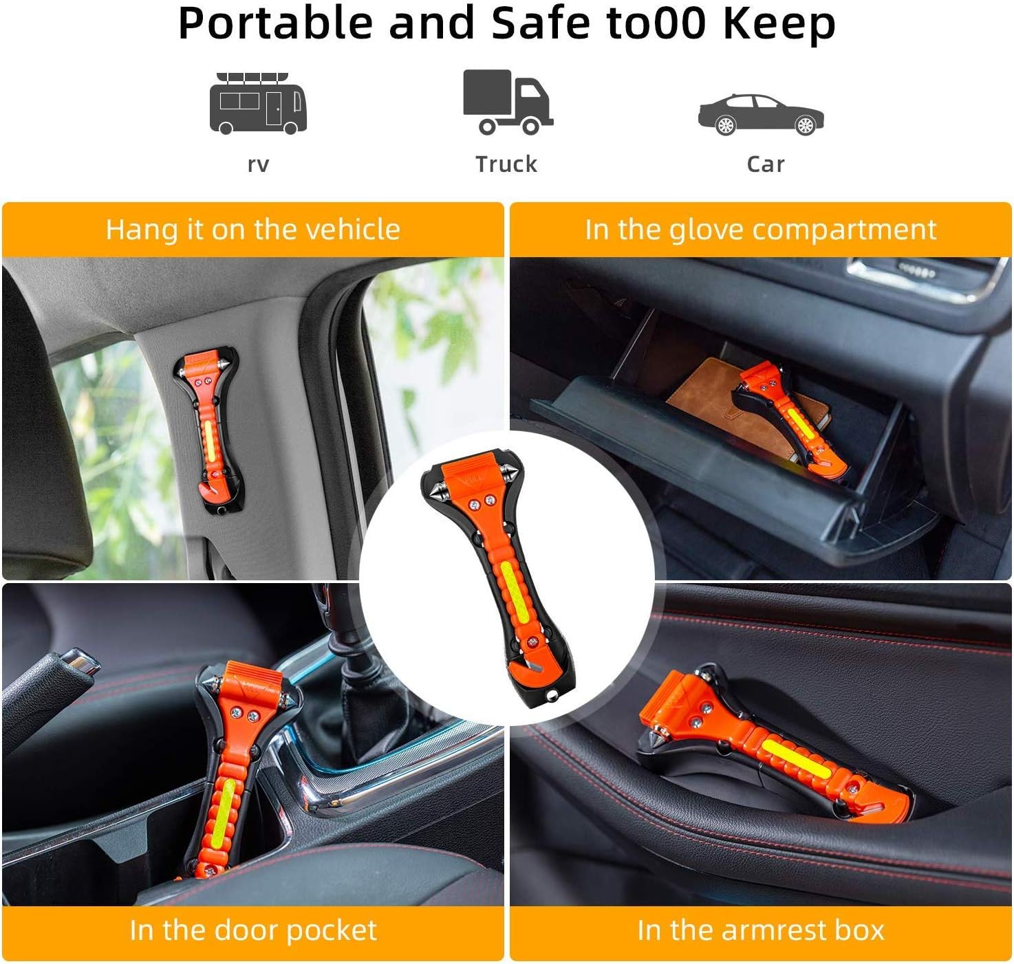 ZHSX Safety Hammer, 10 Pack Car Emergency Escape Tool Car Window Breaker and Seat Belt Cutter with Light Reflective Tape for Family Car Life Saving Survival Kit : Automotive