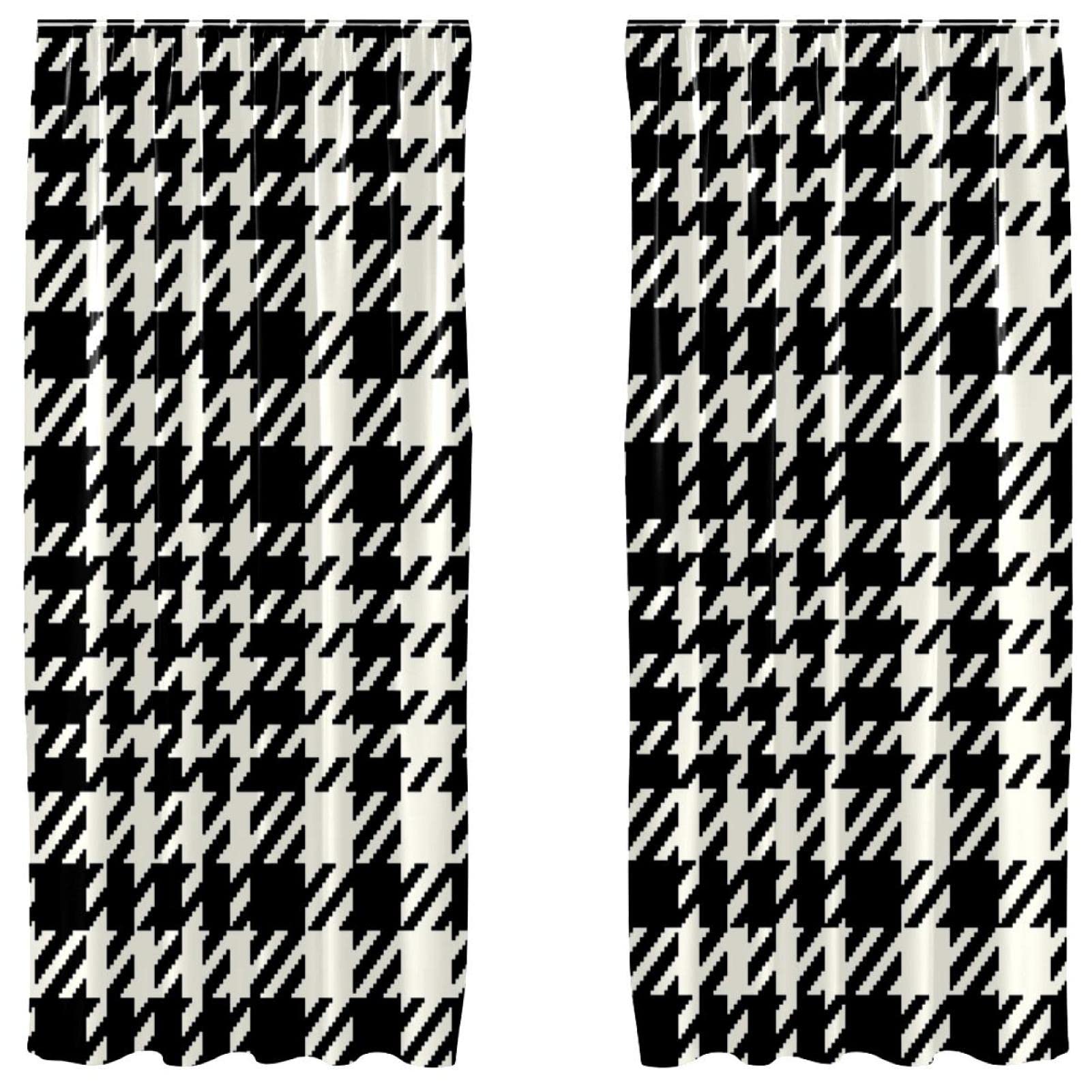 Cortinas blancas y negras de cuadros para salón, juego de 2 cortinas decorativas de 55x84"