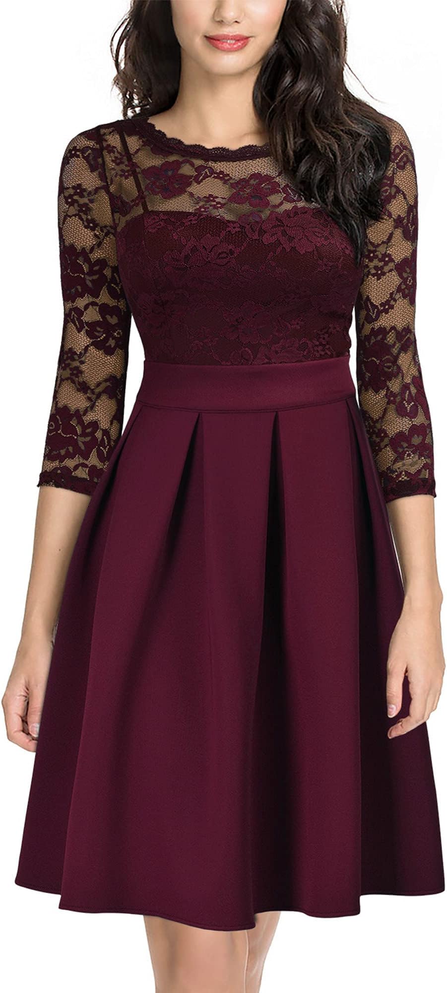 MiusolWomen's Vintage Floral Lace Bridesmaid Party Dress