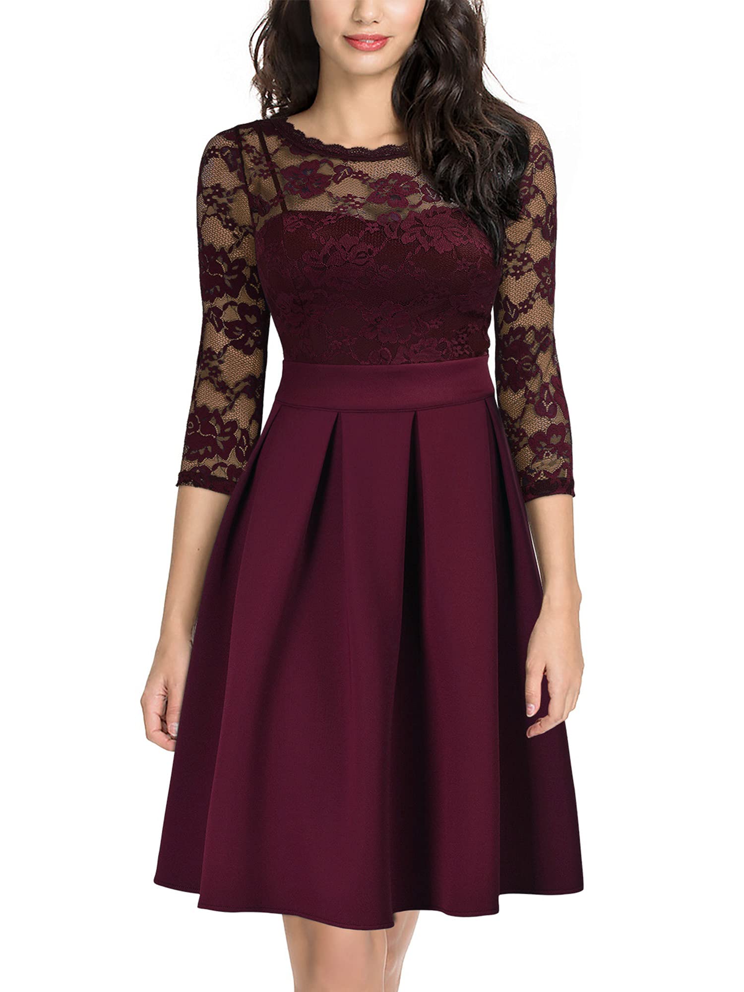 MiusolWomen's Vintage Floral Lace Bridesmaid Party Dress