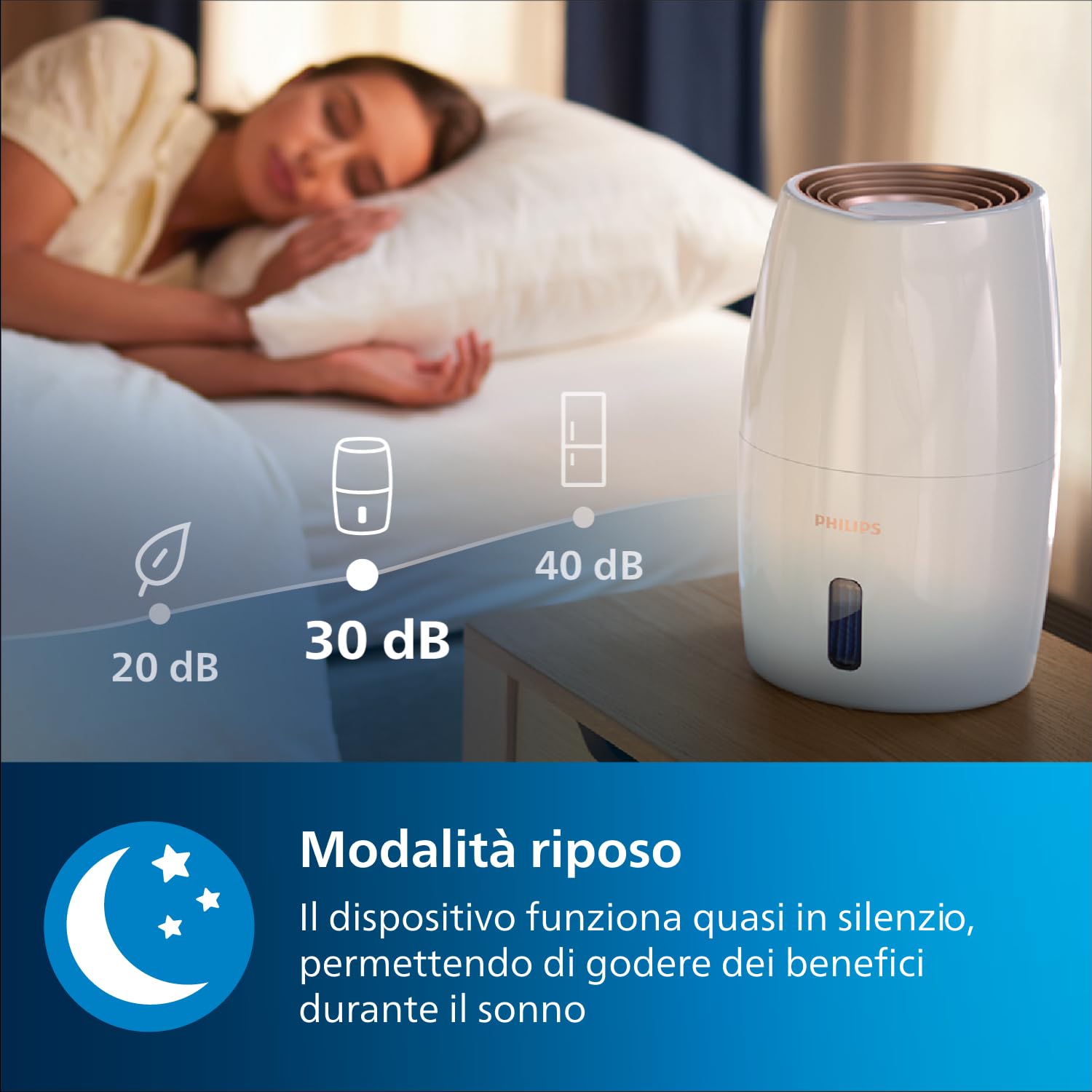 Philips 2000 Series Umidificatore D'aria - 32m² Umidificatore d'ambiente, NanoCloud, 3 Velocità, Modalità Sleep, Serbatoio 2 litri (HU2716/10)