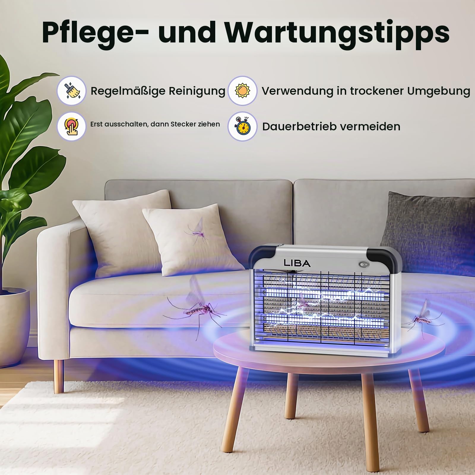 LiBa Elektrischer Insektenvernichter, Insekten und Fliegenvernichter, 20W Insektenfänger für Mücken, Fliegen und Motten, Fliegenvernichter Abwehr mit 2 Ersatzbirnen und abwaschbarer Ablage