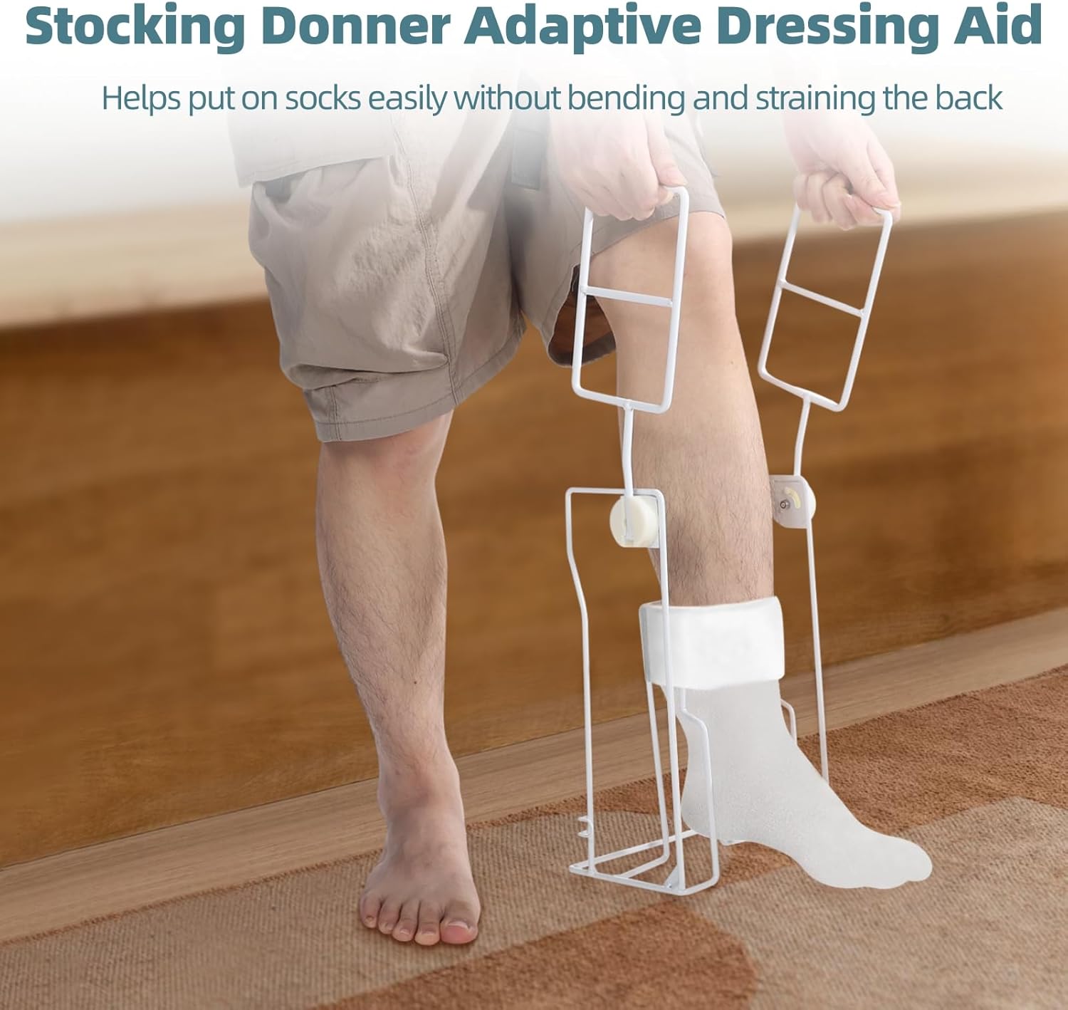 Adaptive Sock Donner with Foldable Pull Handle, Sock Dressing Tool for Elderly Or Limited Mobility, Assists 16 Calf Fit, No Bending Required