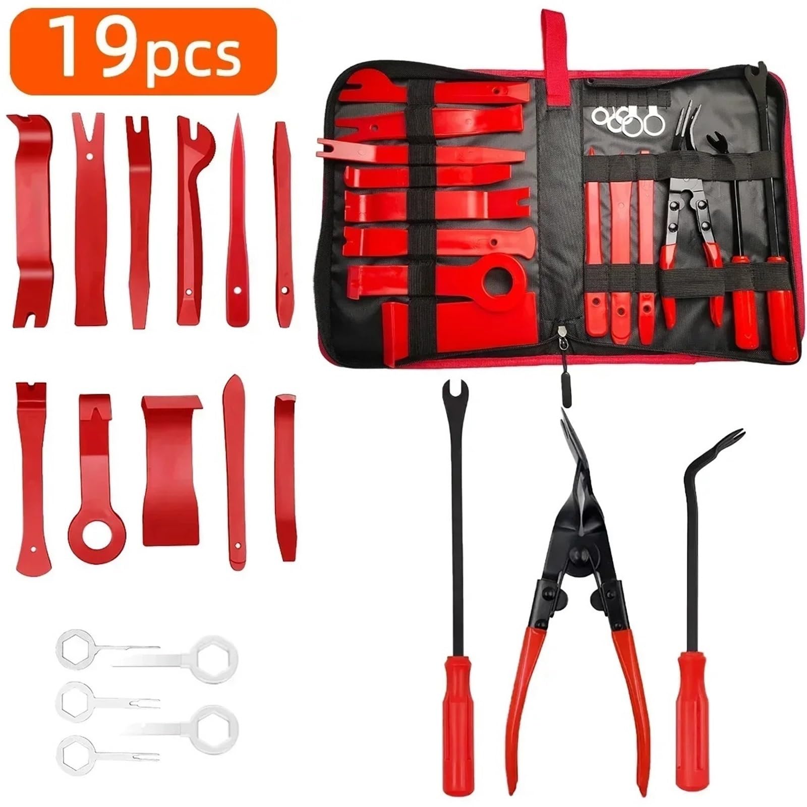 Autowerkzeuge Innendemontagesatz Verkleidungswerkzeug für Entfernen von Kunststoff-Demontagegeräten Handkomplettkoffer Spreiz Einsatz Set Radlagerwerkzeuge(19PCS (Box))