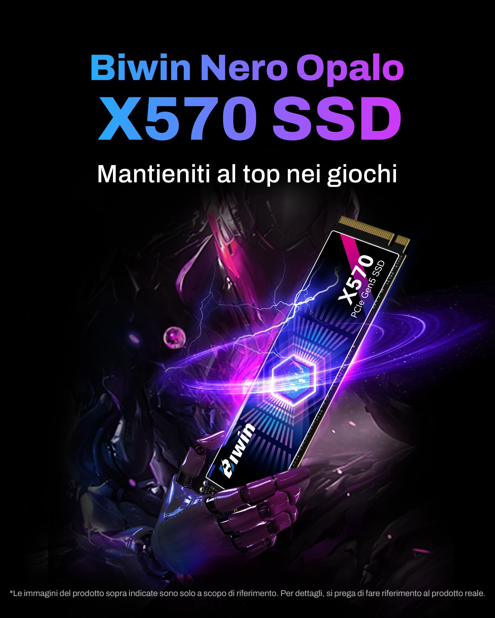BIWIN Black Opal X570 Gen5 SSD da gioco 1TB - fino a 14000 MB/s di lettura - M.2 2280 NVMe PCIe 5.0 con 3D TLC NAND - Disco interno professionale per laptop e desktop