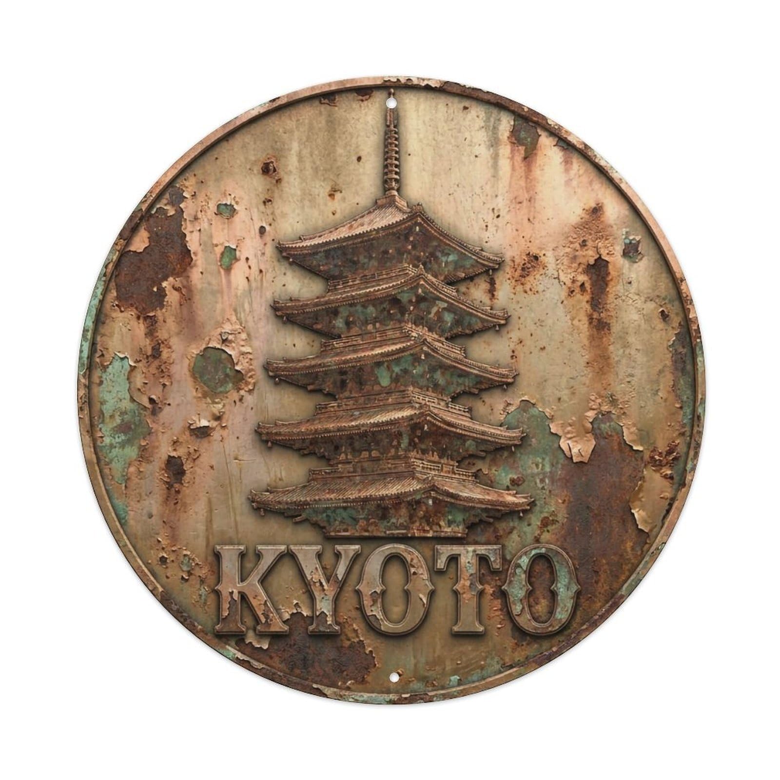 Vintage Travel Kyoto Japan Copper Vintage Metal Tin Sign Plaque Wall Decor for Cafe, Club Bar, Office, Garden Metal Poster 8x8Inch