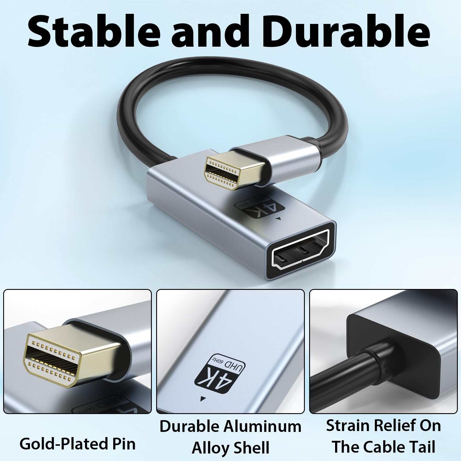 Cyberguys! Adattatore da Mini DisplayPort a HDMI, 4K a 60Hz Mini DP (compatibile con Thunderbolt 1/2) a HDMI, Plug & Play, placcato oro, per MacBook Pro/Air, Surface, iMac (non USB-C/Thunderbolt 3)