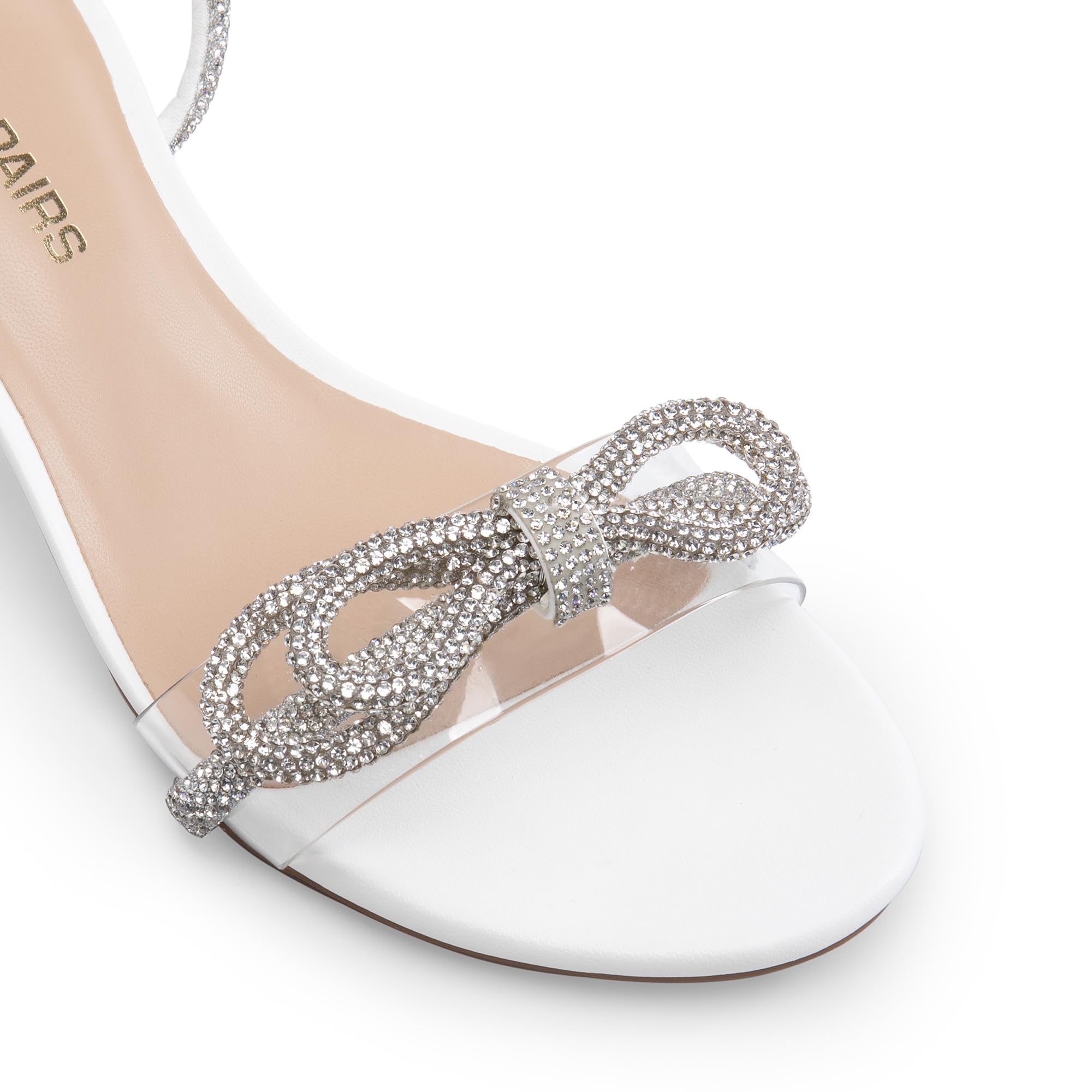 DREAM PAIRS Sandali da donna con doppio fiocco di cristallo, tacco basso e grosso, trasparenti, scarpe per abito da sposa