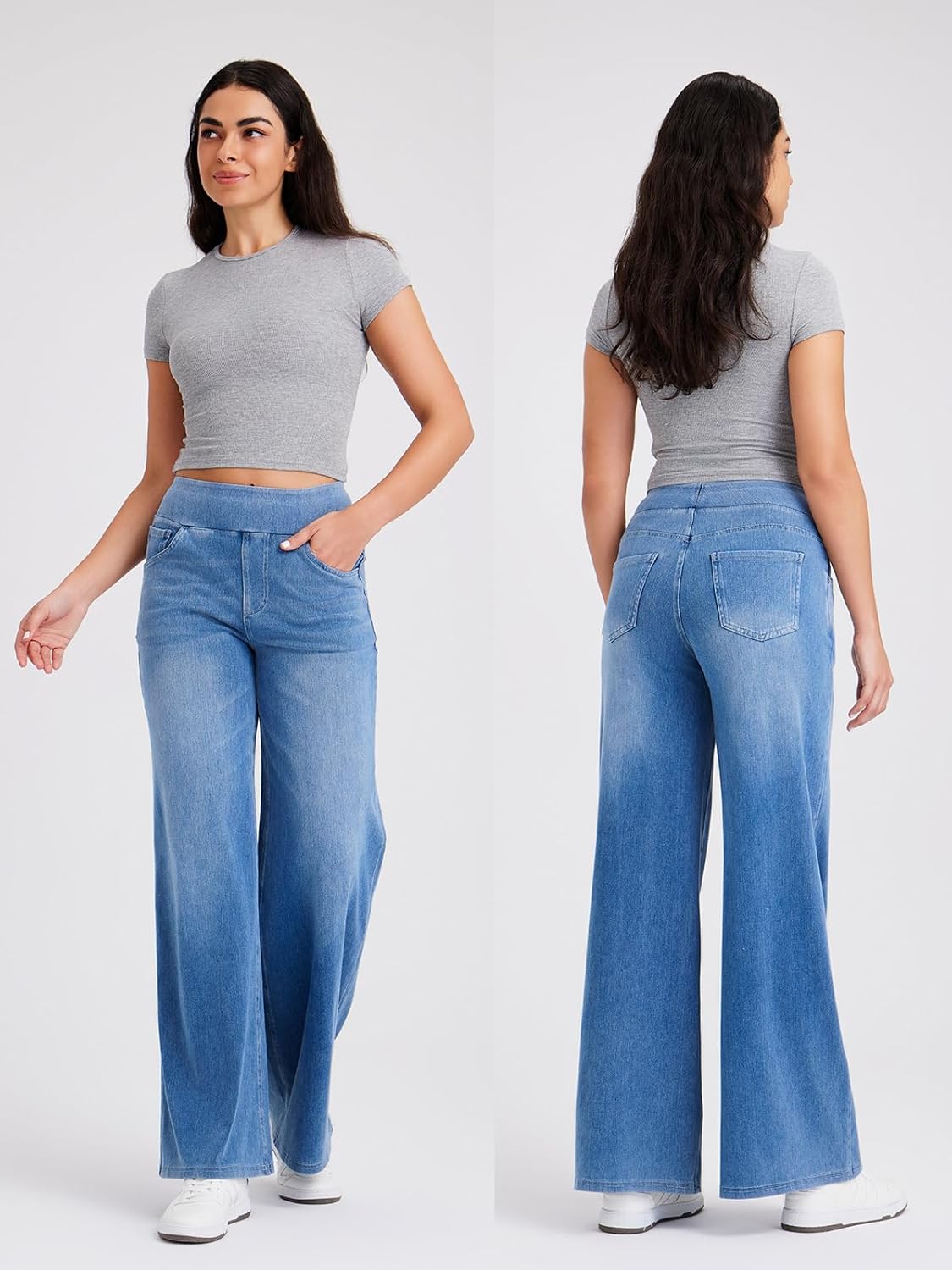 Stretch Wide Leg Jeans for Women High Waist Pull On Jeans Denim Pants Loose Jeggings - Image 2