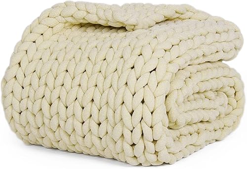 Miniatura 37 de YnM Manta con peso, diseño de hilo grueso hecha a mano, suave y acogedora, regula la temperatura y transpirable, lavable a máquina para dormir