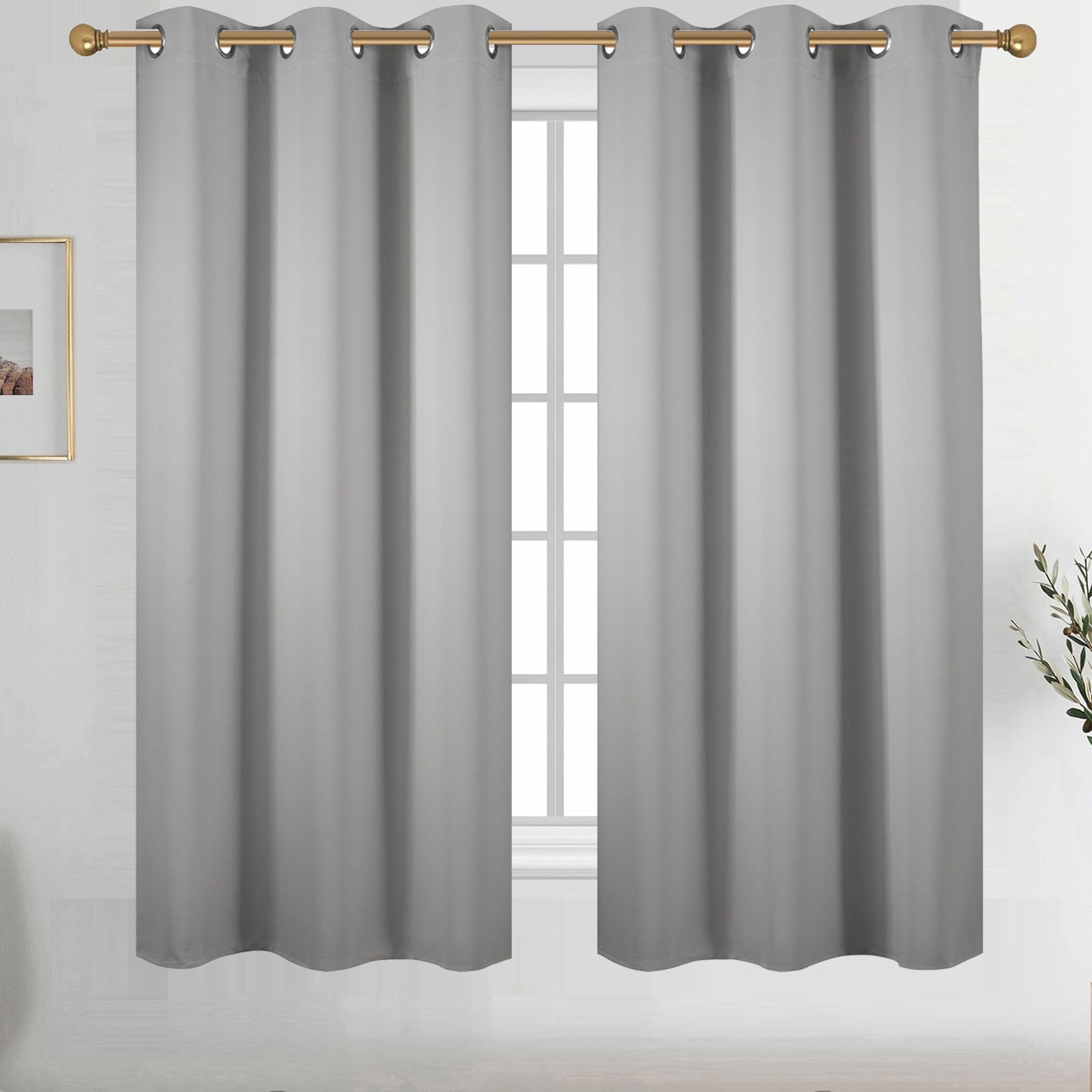 Photo 1 of Diraysid Light Grey Grommet Blackout Curtains for Bedroom Thermal Insulated Room Darkening Curtains Drapes, 38 x 63 inch, 2 Panels