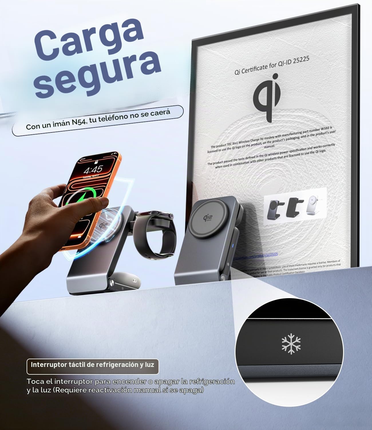 Cargador Inalámbrico Rápida 3 en 1 Qi2.2, 25W Cargador Magnético Compatible con MagSafe, Wireless Charger Soporte Base de Carga Plegable para iPhone 17, Apple Watch, AirPods