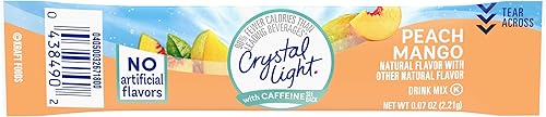 Crystal Light Peach Mango On-The-Go Powdered Drink Mix with Caffeine, 0.07 oz Pa
