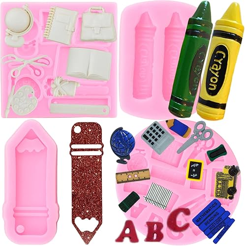 ZiXiang Moldes de silicona para el regreso a clases, fondant, dulces, autobús escolar, libro de tijera, bolígrafo de dibujo, molde de crayón para disponible en Yaxa Venezuela