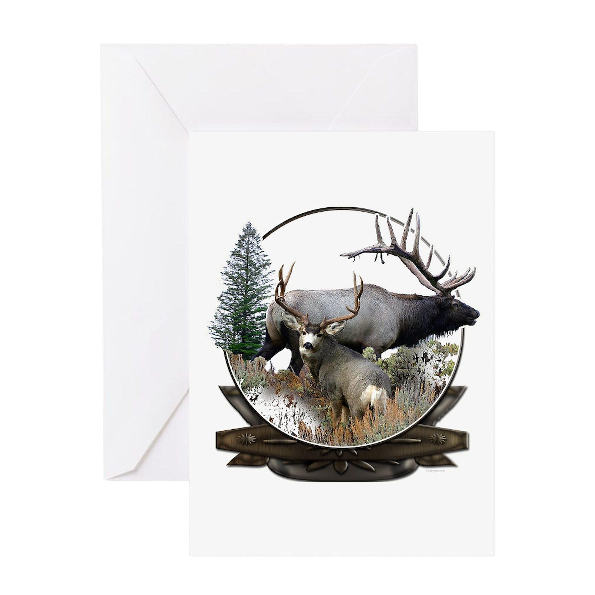 CafePress Big Game Elk And Deer Folded Greeting Card Matte