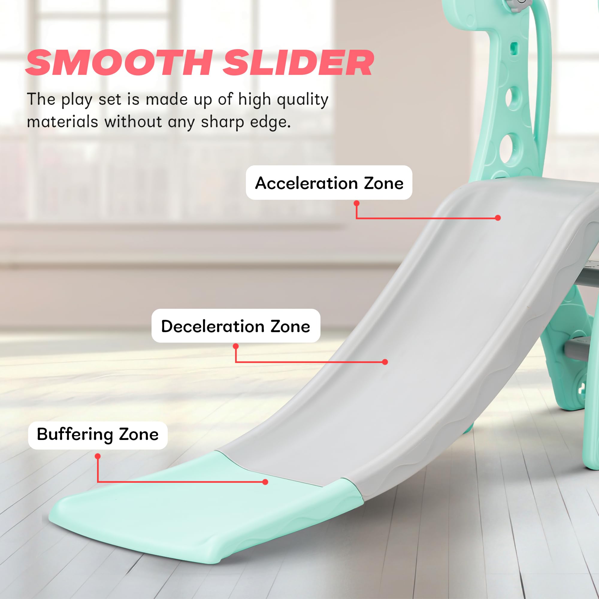 BAYBEE 2 in 1 Baby Slides for Kids,Garden Baby Sliding Toys with Basketball Hook,Indoor Outdoor Play Area Setup with Anti Slip Step & Handrails,Slider for Kids 2 to 5 Years Giraffe),Multicolor 3