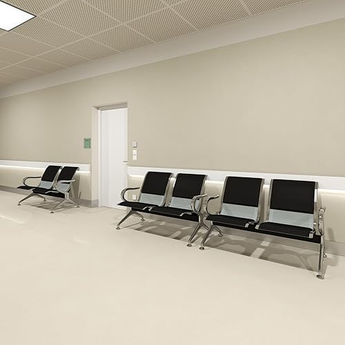 Miniatura 2 de Kinfant Juego de sillas de sala de espera, silla de oficina de piel sintética de 2 asientos, muebles de banco para recepción de invitados, sala de