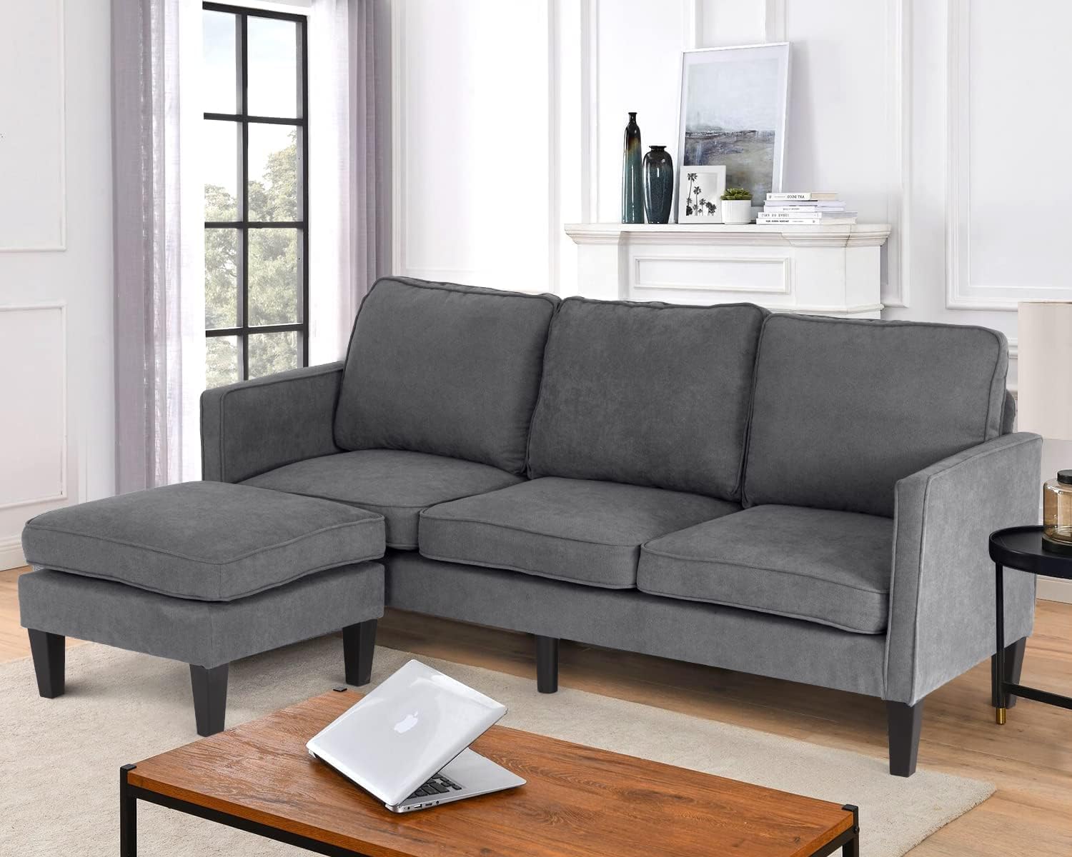 zayen Grey LShaped Sofa Set with DoubleSided Ottoman, Modern Small Sofa, Suitable for Living