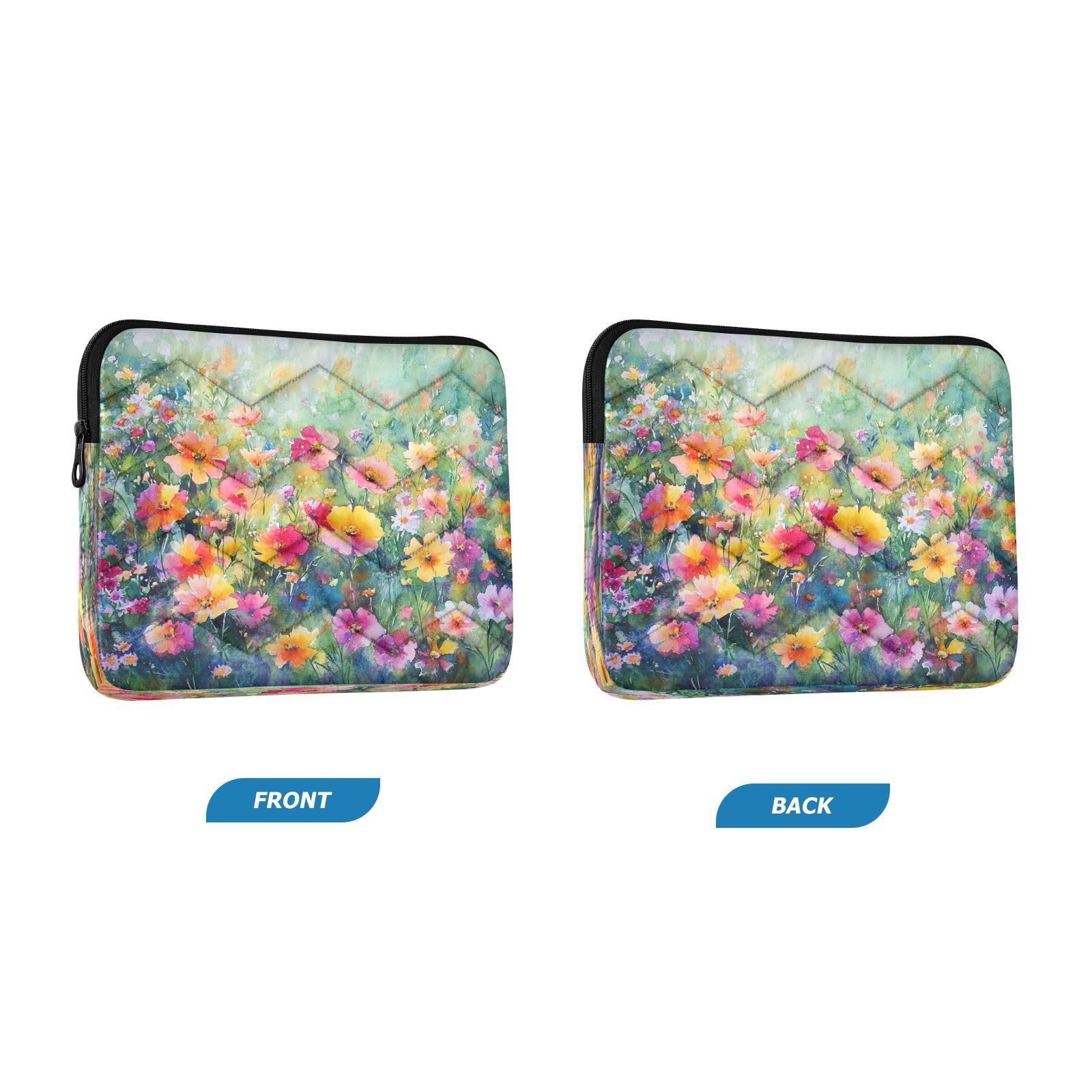 Watercolor Flowers Green Laptop Sleeve for 13-13.3 IN Water Resistant Portable Laptop Sleeve Bag Case for Airport Carry on Travel