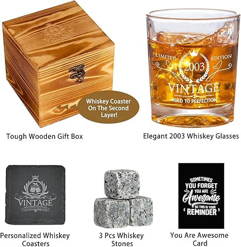 Miniatura 2 de Regalos de cumpleaños 21 para él, vasos de whisky 2003, gafas anticuadas, ideas de regalo de cumpleaños 21, regalos de cumpleaños 21 para él,