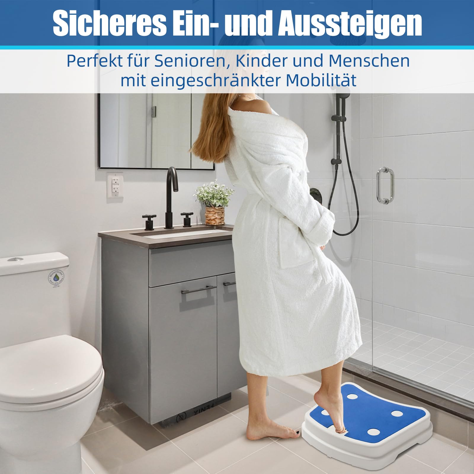 Trittstufe Badezimmer für Senioren, Einstiegshilfe Dusche Senioren, Stapelbarer Rutschfester tragbarer Badeschritt für Ältere, Große Größe Badewanne Step Hocker für Badezimmer, Hochbetten, Küchen