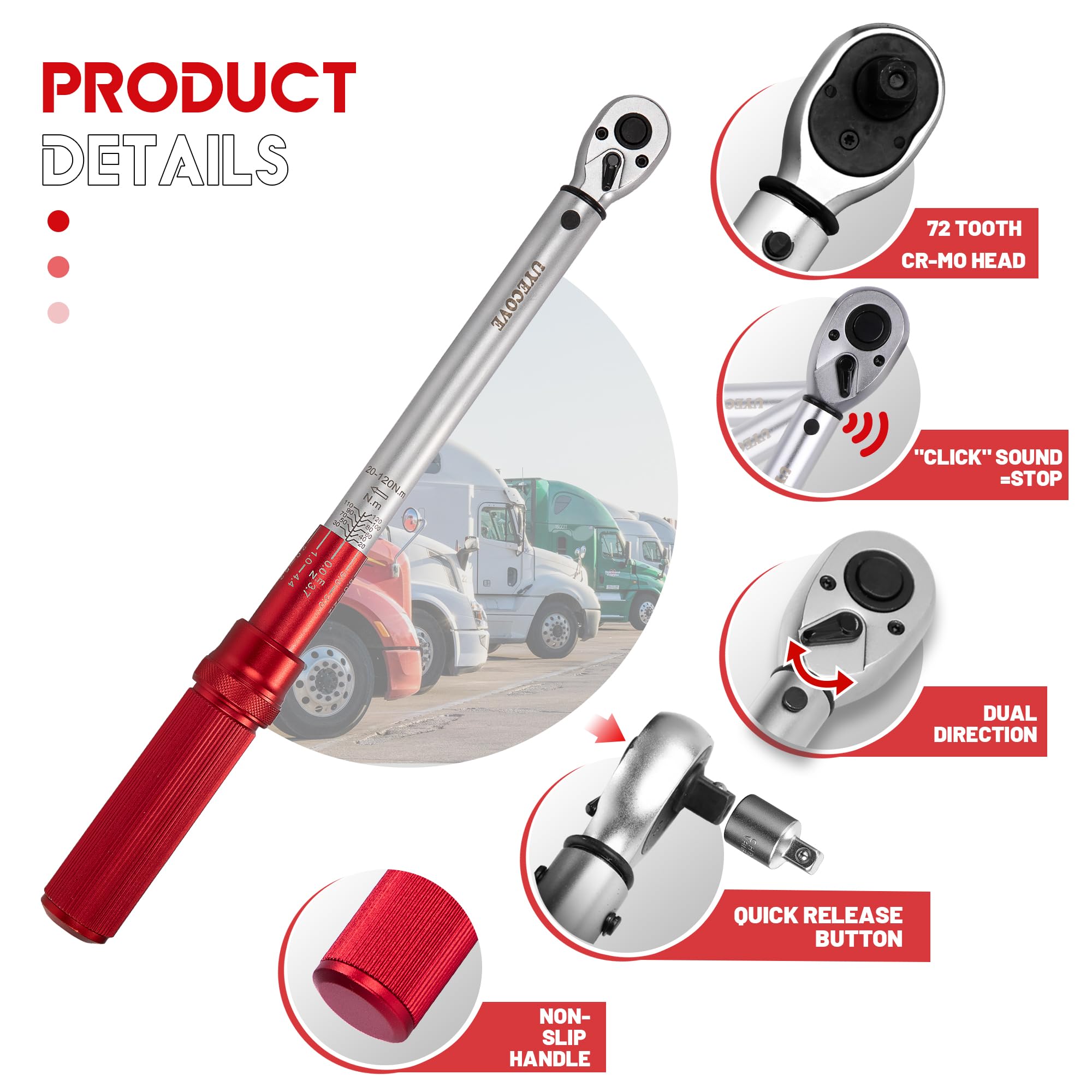 Juego de Llave Dinamométrica 3 Piezas: 1/4" 5-25nm, 3/8" 20-120nm, 1/2" 40-220nm - Para Bicicleta y Coche