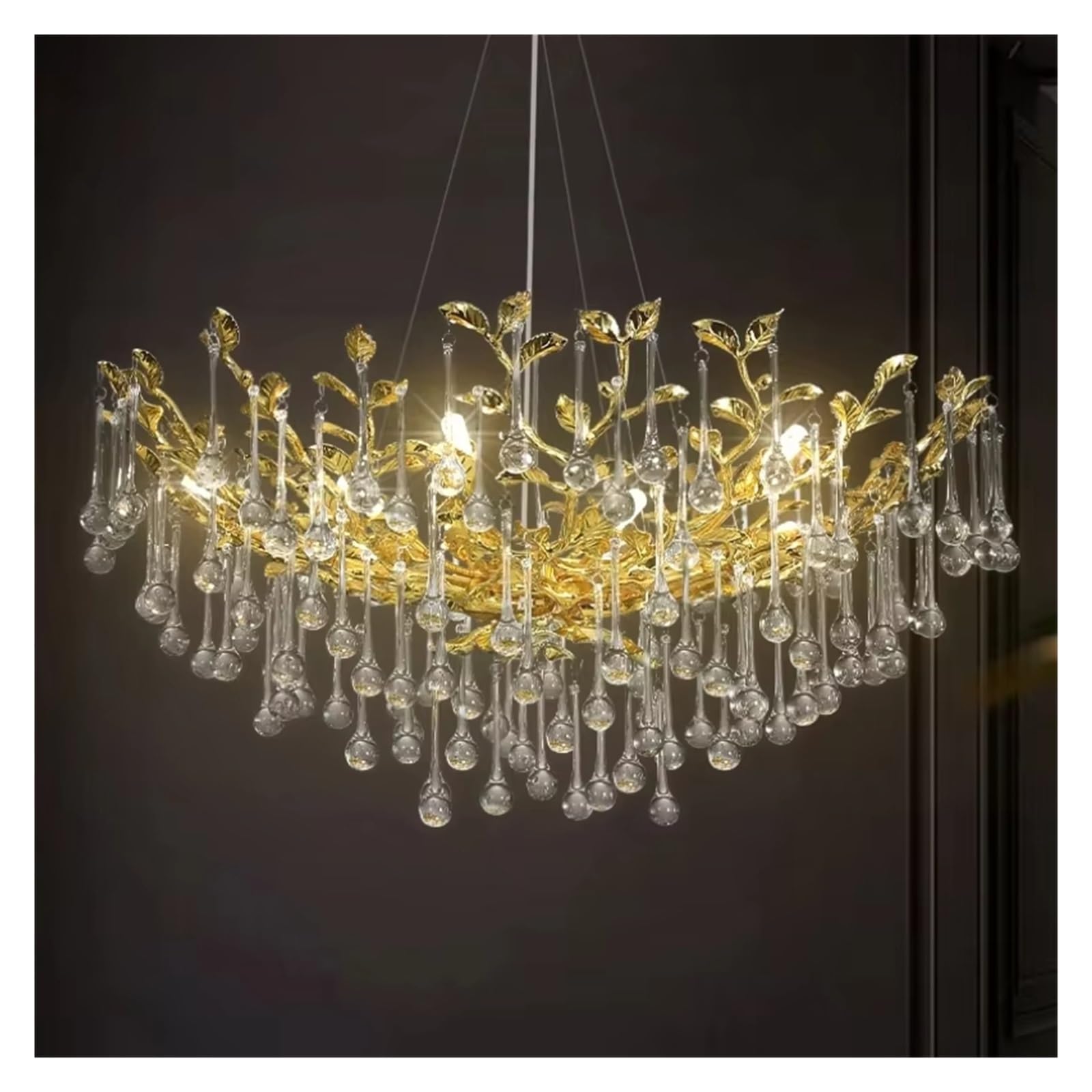 HXYSXHJUO Nordic Crystal Branch Chandelier LED Round 60/80cm Gold Luxury Hanging Pendant Lamp for Living Room