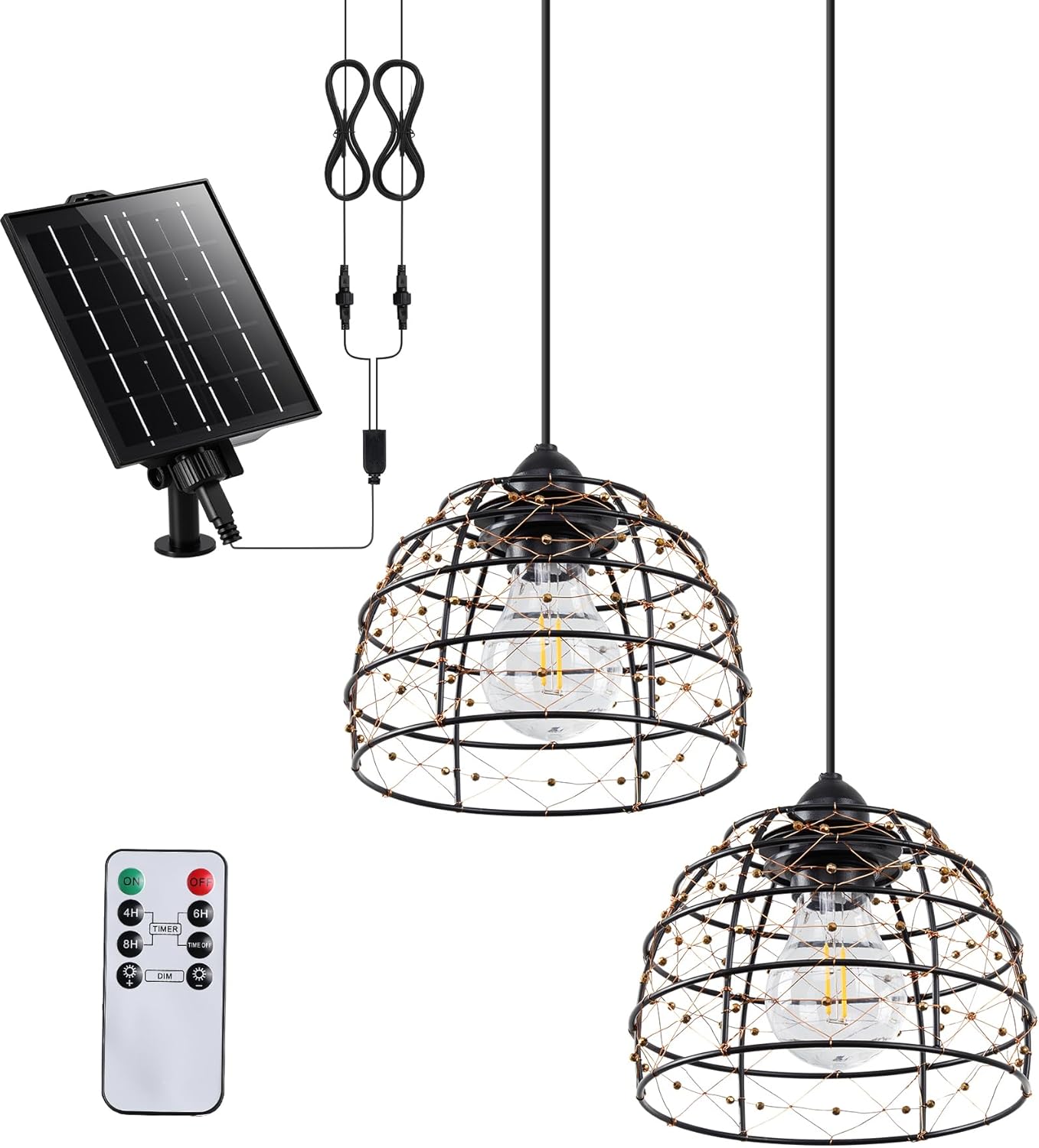 Solar Pendant Light Indoor Outdoor, 4/6/8 H Timer, Dimmable Bohemian Hanging Solar Shed Gazebo Chandelier Lights Outdoor Waterproof for Patio, Porch, Gazebo, Pergola, Kitchen Decor Lighting