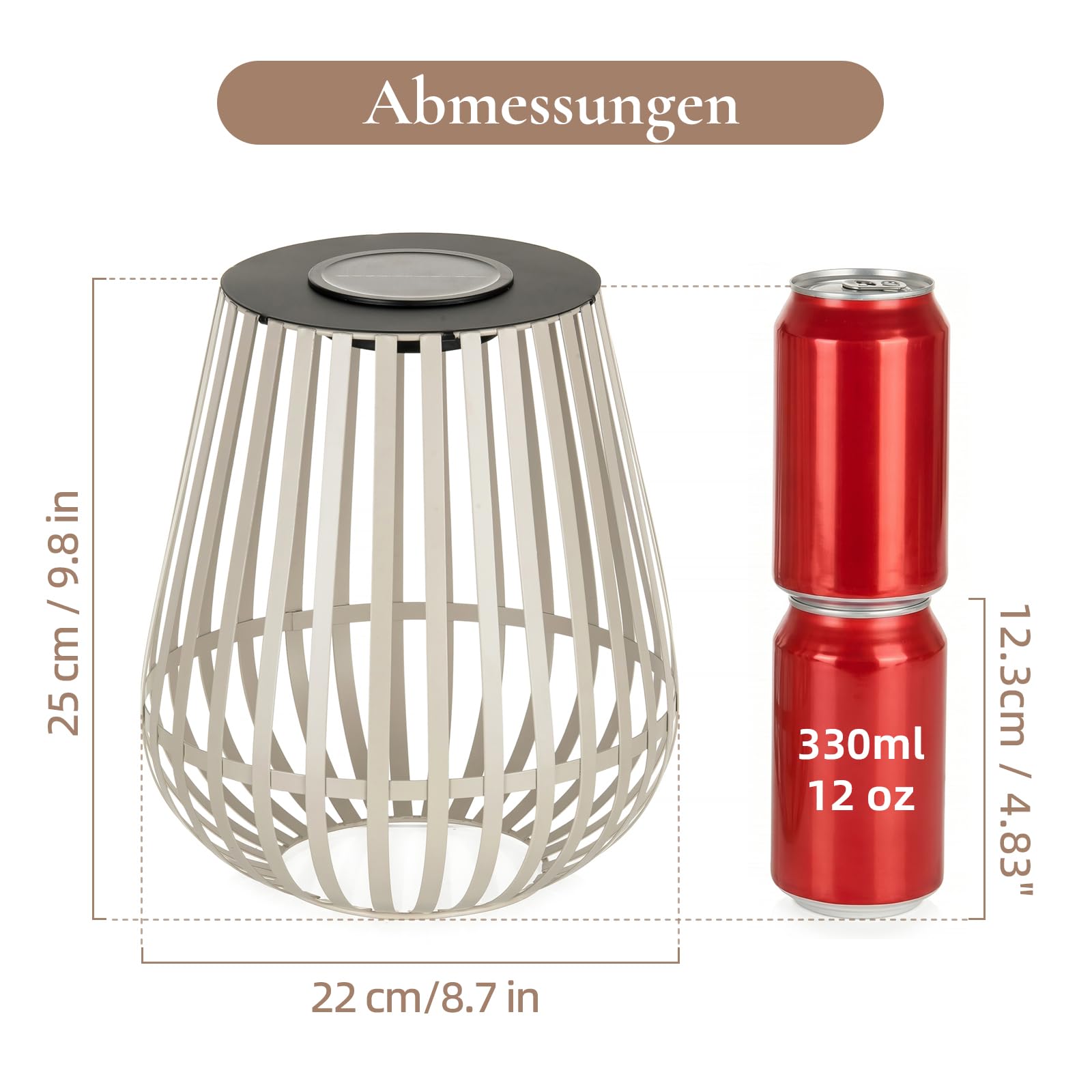 Große Solar Laterne Outdoor: Aufladbar Garten Laternen für draußen wetterfest aus hochwertig Metall Gartendeko Solarlampe als Balkon Deko modern