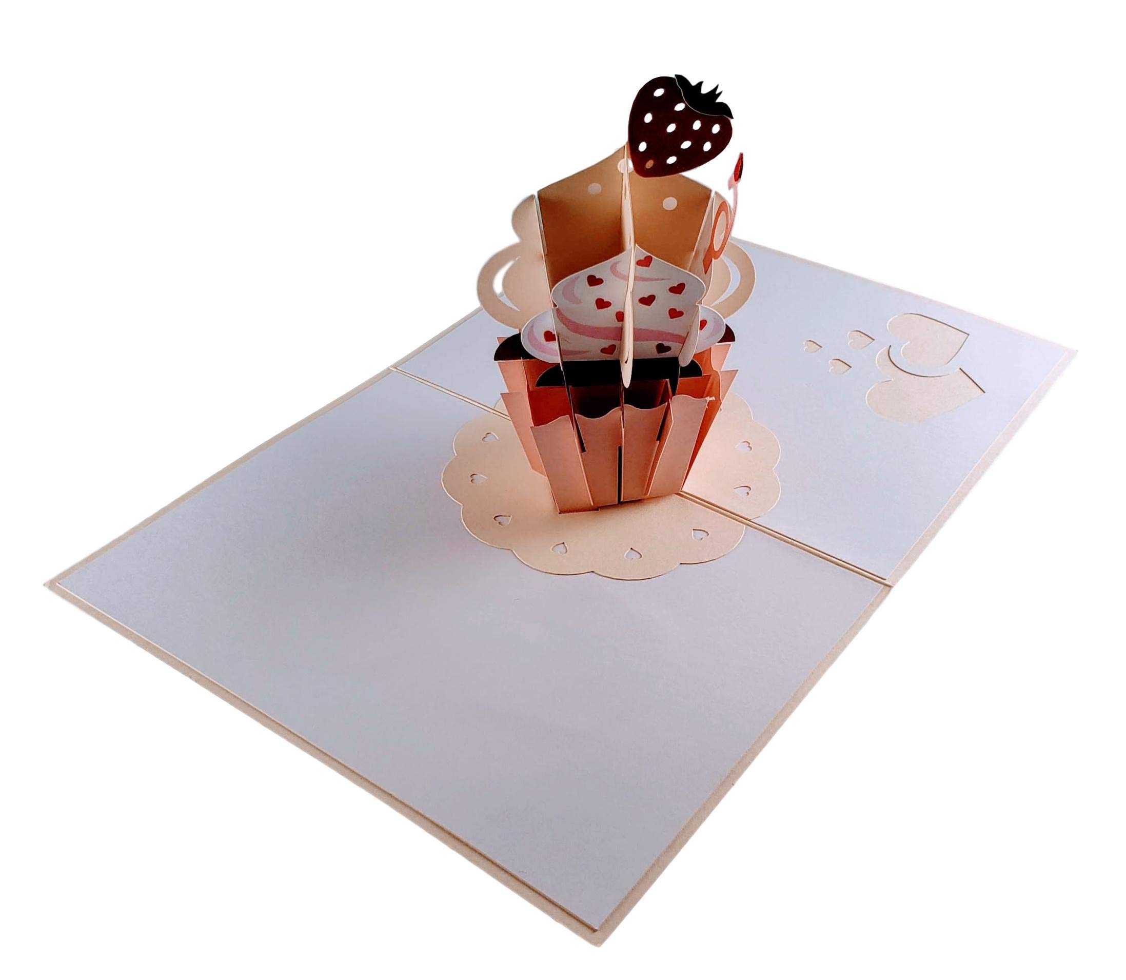 3D Pop-up Geburtstagskarte Zum 6. Geburtstag - Cupcake Motiv Mit Erdbeere & Herz-Streuseln, Lasergeschnitten & Persönlich Beschreibbar