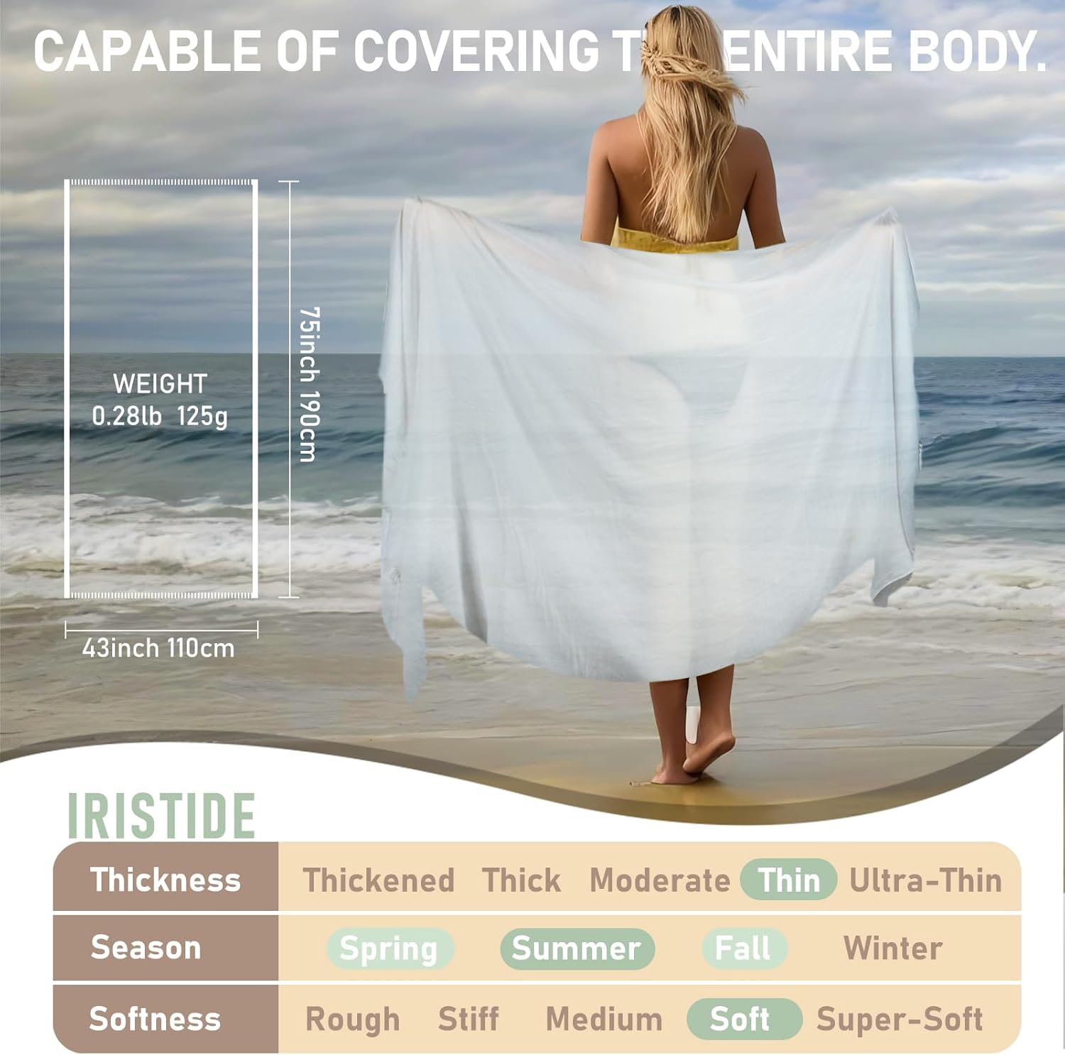 Women Summer Scarfs Large Long Lightweight Linen Beach Gauze Shawl Wrap 75”×43” - Image 3