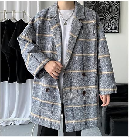 Amazon | [バイバン] メンズ コート 秋 冬 チェック柄 オーバーサイズ