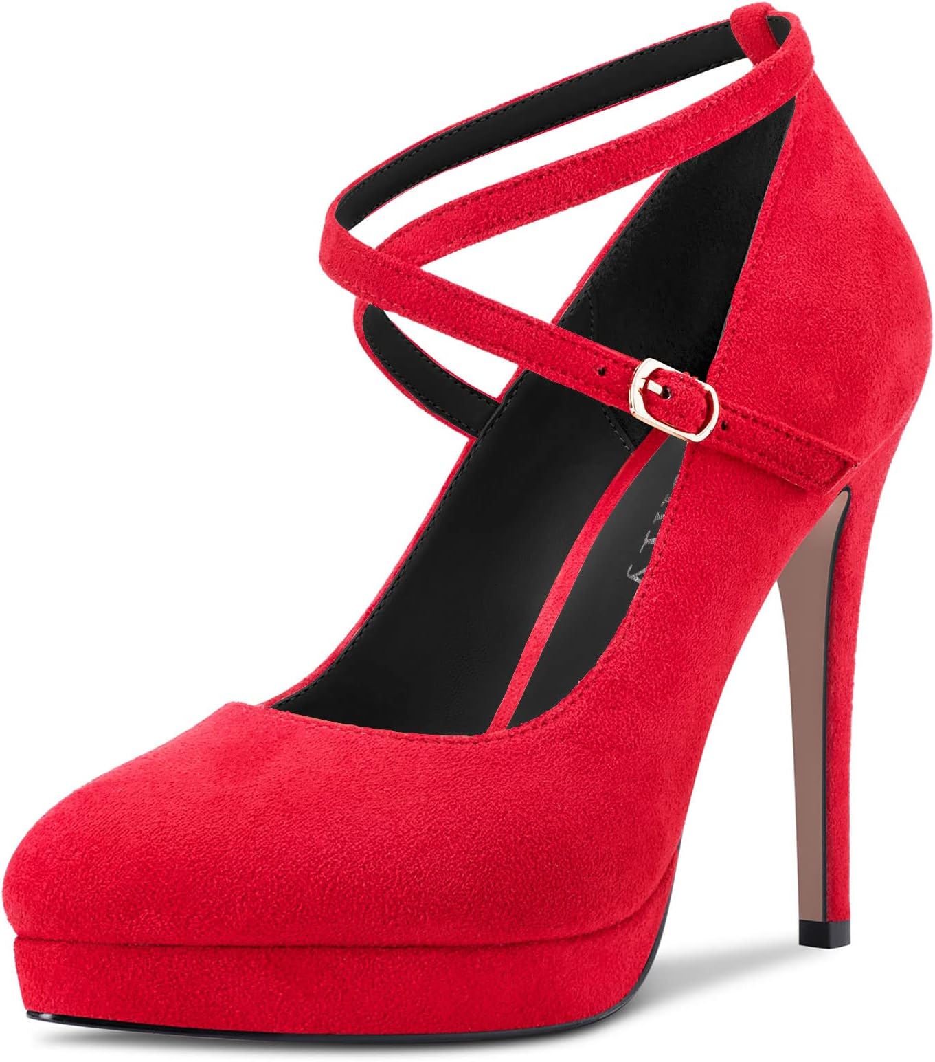 Womens Platform Heel Pumps Closed Toe Ankle Strap Stiletto High Heel Suede Bridal Wedding Dress Shoes 5 Inch