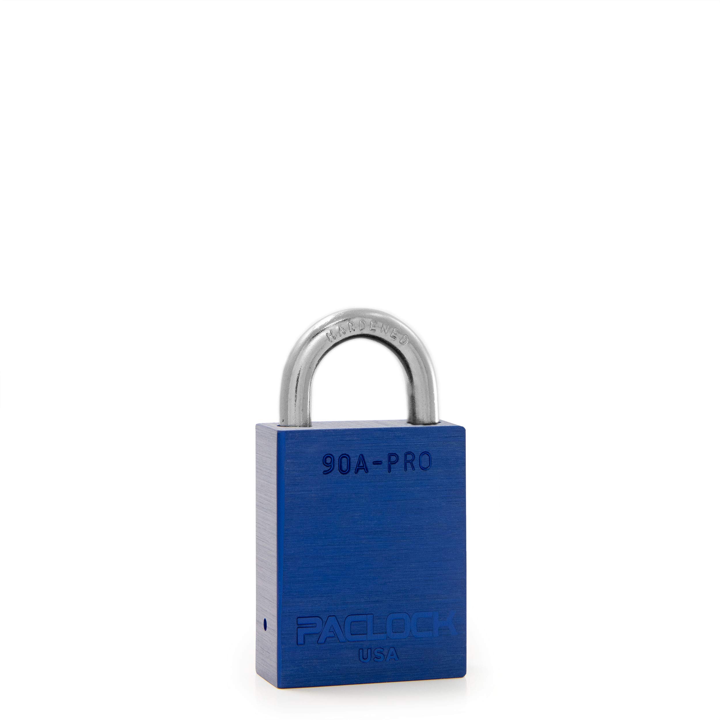 PACLOCK's 90A-PRO Padlock, 1/4" Diameter Hard. Steel Shackle, 3/4" Tall, High Performance 7-Pin Cylinder w/ 1 Key, Keyed Differently, Blue