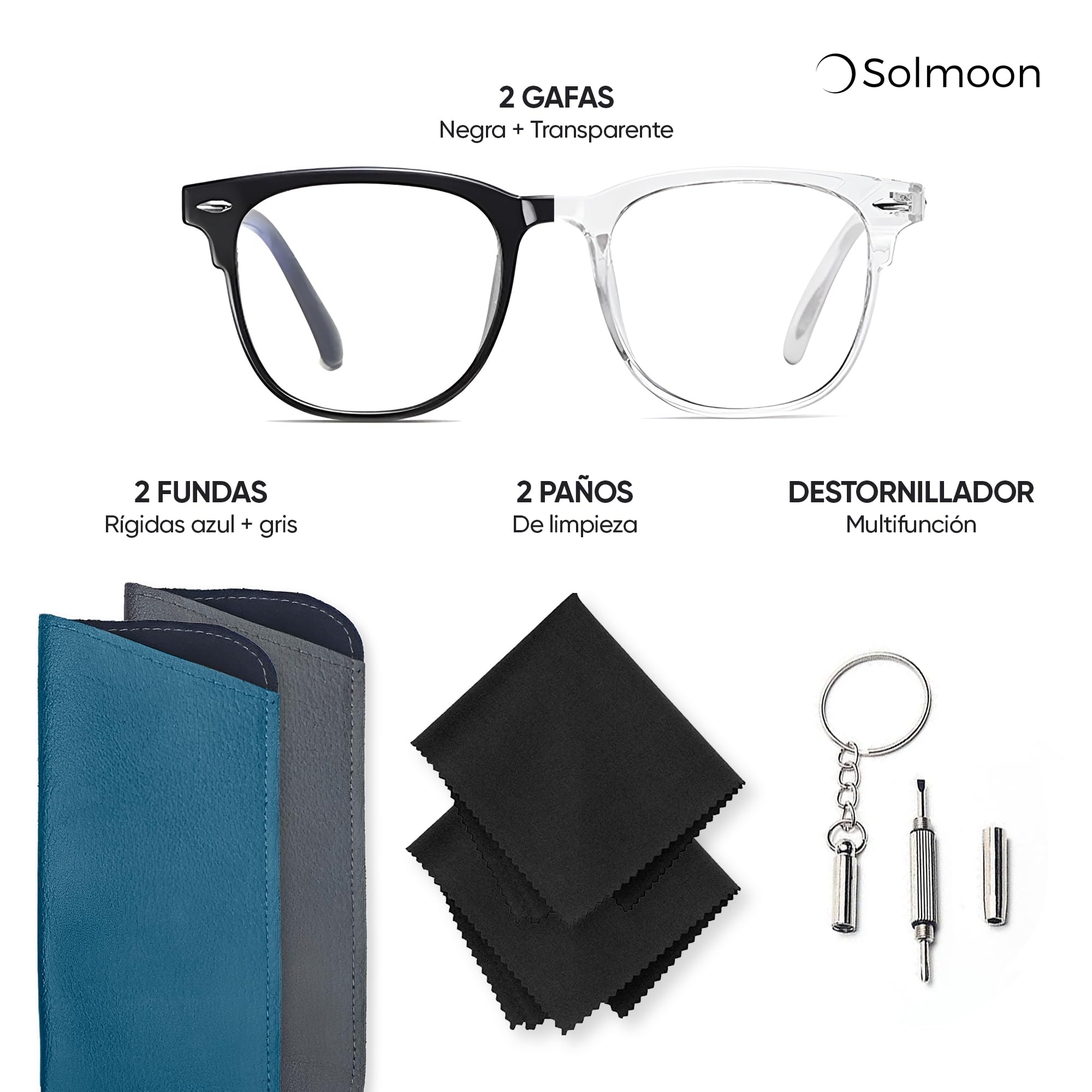 Solmoon Gafas Filtro Luz Azul Unisex, Antifatiga y Anti-Azules para Gaming y Lectura, Lentes Antireflejo, Reducen Fatiga Visual