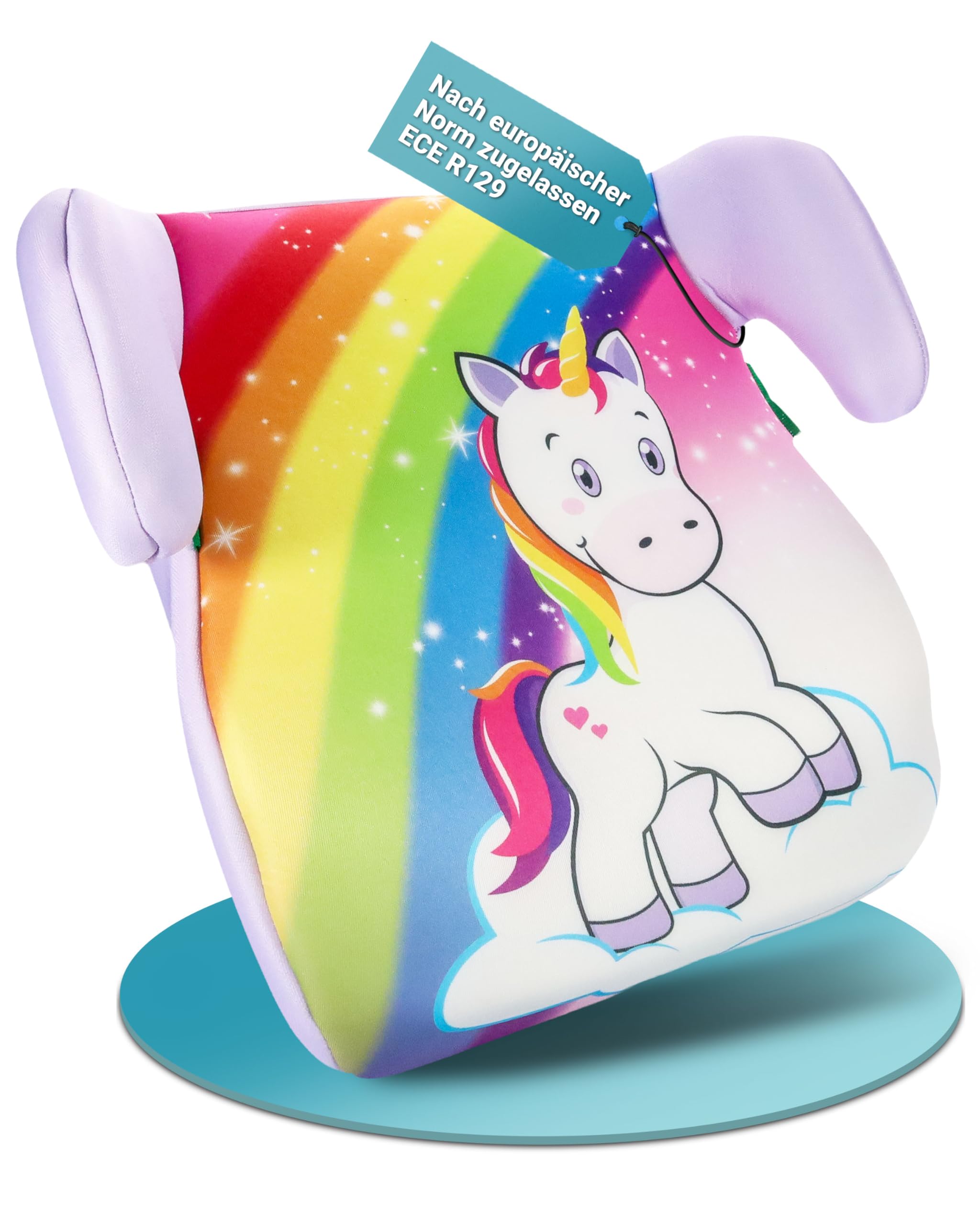 HiTS4KiDS Kindersitzerhöhung Einhorn – Praktisch & komfortabel – Geprüfte Sicherheit – Niedliches Lieblingsmotiv für Mädchen