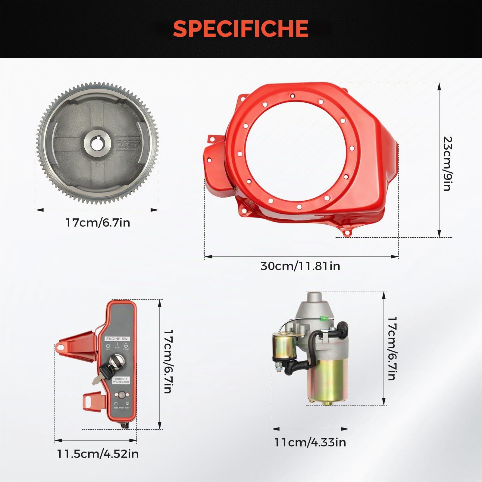 Kit di Avviamento Elettrico per Honda GX160 5.5HP GX200 6.5HP - Starter Motore a 4 Tempi Con Avviamento Magnetico e Interruttore a Chiave