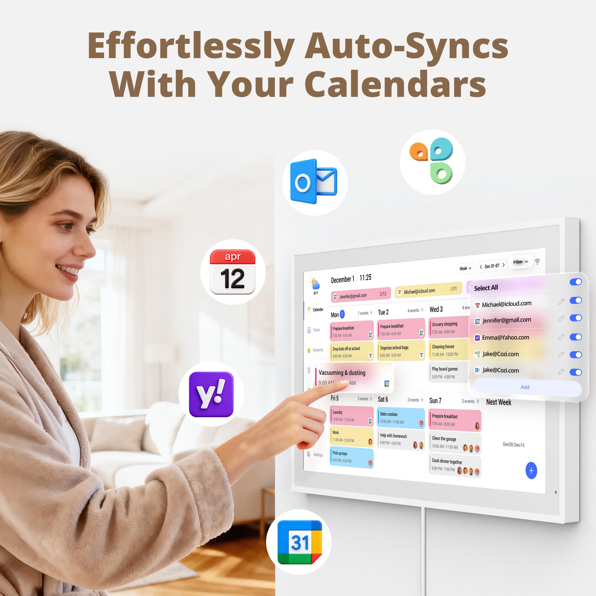 Dragon Touch 21.5 Zoll Digitaler Kalender Wand - 1920 * 1080 FHD Elektronischer Wandkalender Familienplaner mit 32GB Speicher und Wandhalterung, Touchscreen Intelligenter Tischkalender-Weiß