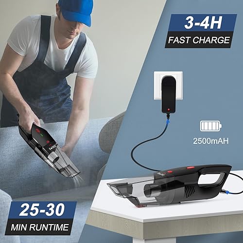 Miniatura 3 de Aspiradora de mano inalámbrica, aspiradora portátil para automóvil, mini aspiradora recargable portátil, aspiradoras de mano, filtro de acero