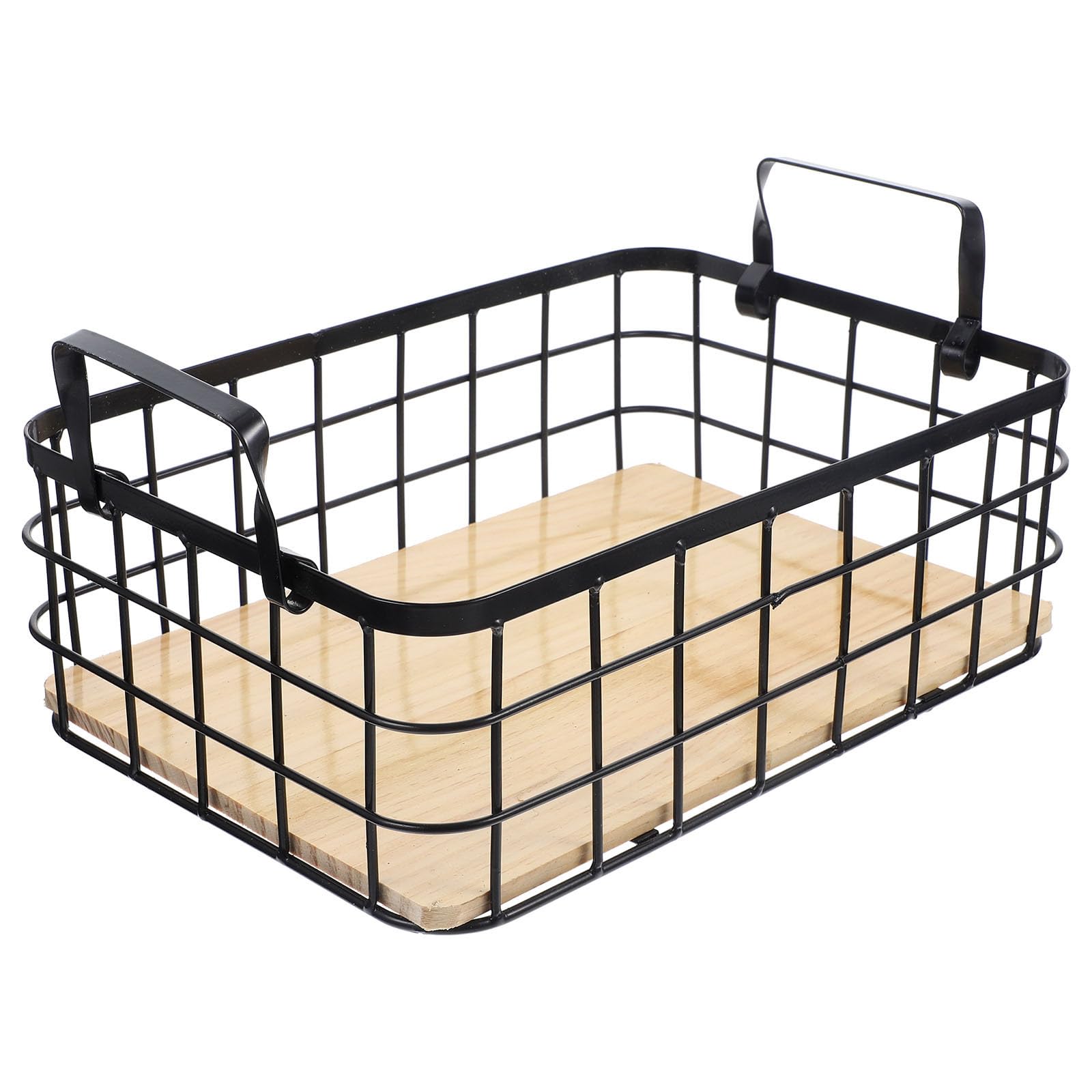 Cesta de almacenamiento de cocina con base de madera y asas de hierro para organizar verduras 1