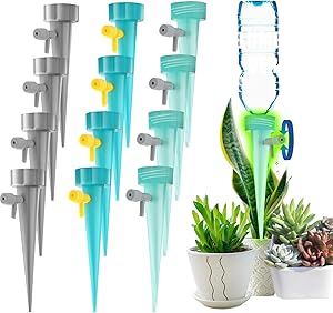 QQCherry Self Watering Spikes,Slow Release Control Valve Switch Automatic Irrigation Watering Drip System,Adjustable Water Volume Drip System for Outdoor and Vacation Plant Watering,12Pack