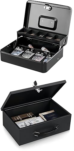 KYODOLED Caja de efectivo con bandeja de dinero y cerradura, caja de bloqueo para efectivo, objetos de valor y otros artículos personales