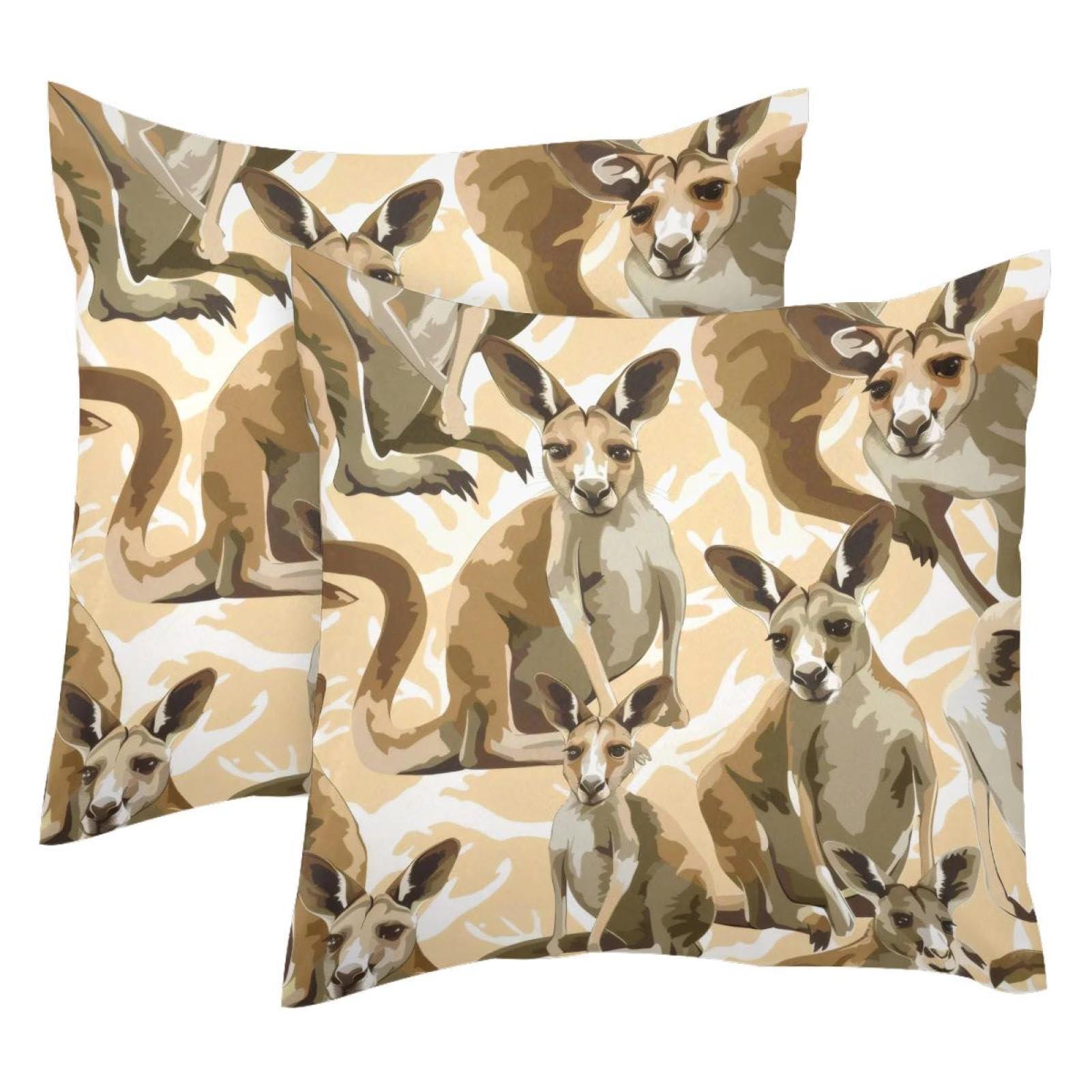 Housses de coussin velours 50x50 cm motif kangourou. Lot de 2 taies décoratives double face.